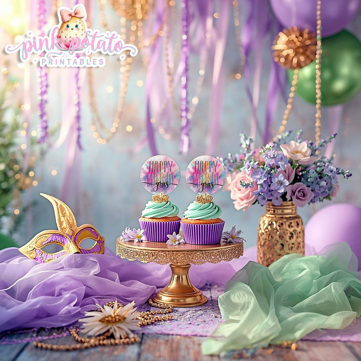 Mardi Gras-Cupcake Toppers-Cupcake Rounds-Logos-Mardi Gras Theme-Fat Tuesday-Party Printable-Digital-INSTANT DOWNLOAD