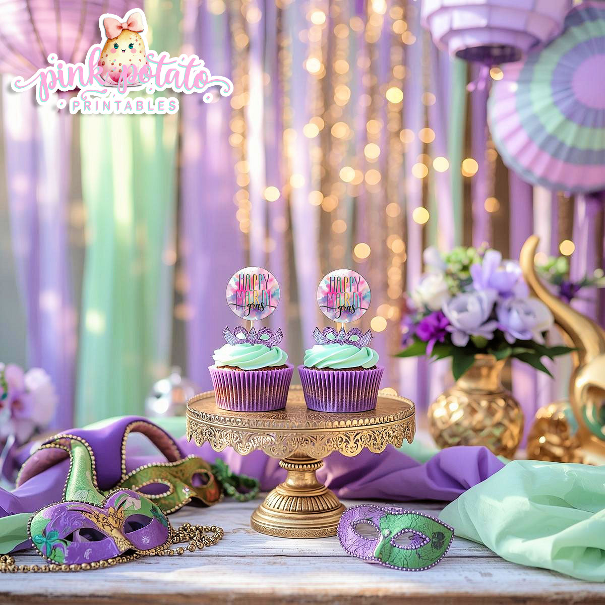 Mardi Gras-Cupcake Toppers-Cupcake Rounds-Logos-Mardi Gras Theme-Fat Tuesday-Party Printable-Digital-INSTANT DOWNLOAD