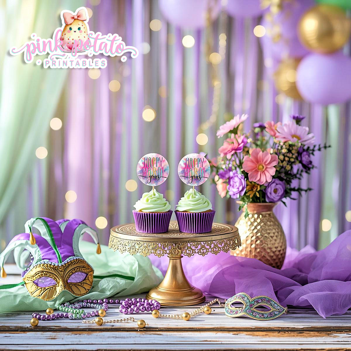 Mardi Gras-Cupcake Toppers-Cupcake Rounds-Logos-Mardi Gras Theme-Fat Tuesday-Party Printable-Digital-INSTANT DOWNLOAD