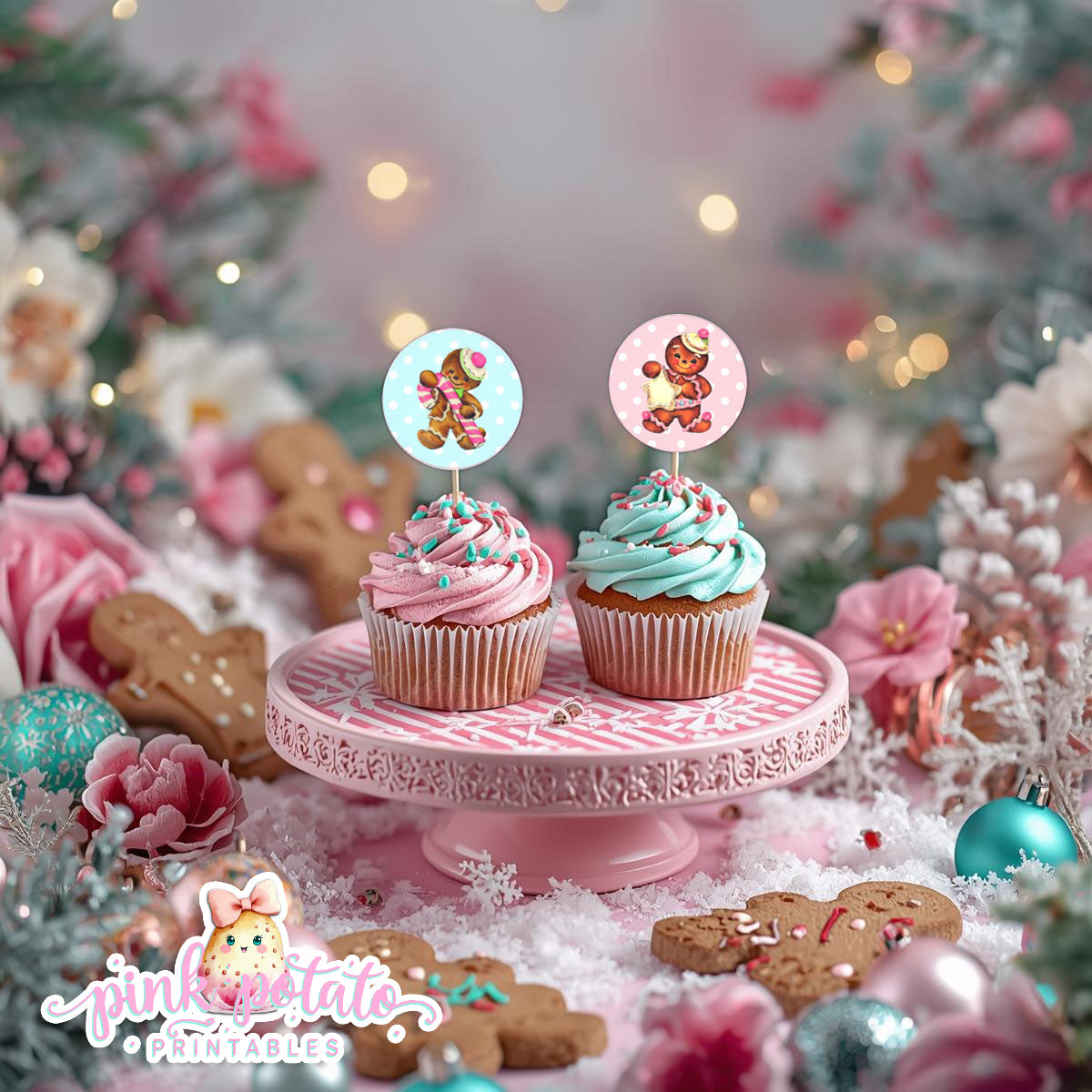 Gingerbread Cookies-Cupcake Wrappers & Toppers-Cookie Decorating Party-Gingerbread Decorating-Printable-Christmas Party-INSTANT DOWNLOAD