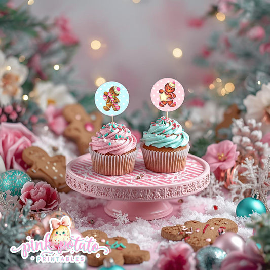 Gingerbread Cookies-Cupcake Wrappers & Toppers-Cookie Decorating Party-Gingerbread Decorating-Printable-Christmas Party-INSTANT DOWNLOAD