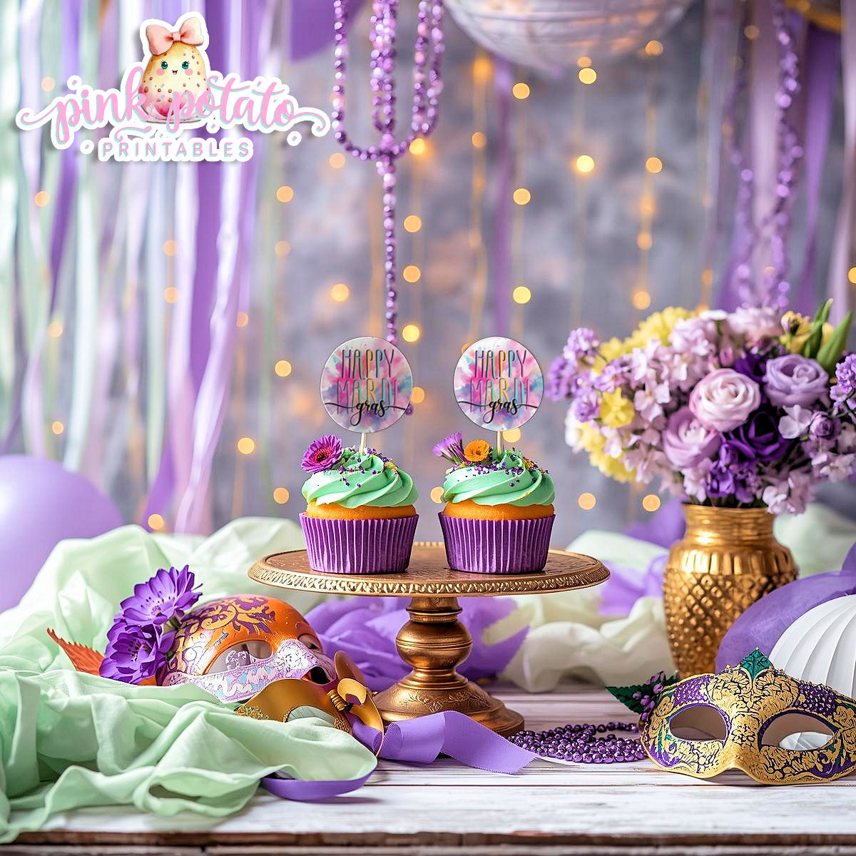 Mardi Gras-Cupcake Toppers-Cupcake Rounds-Logos-Mardi Gras Theme-Fat Tuesday-Party Printable-Digital-INSTANT DOWNLOAD