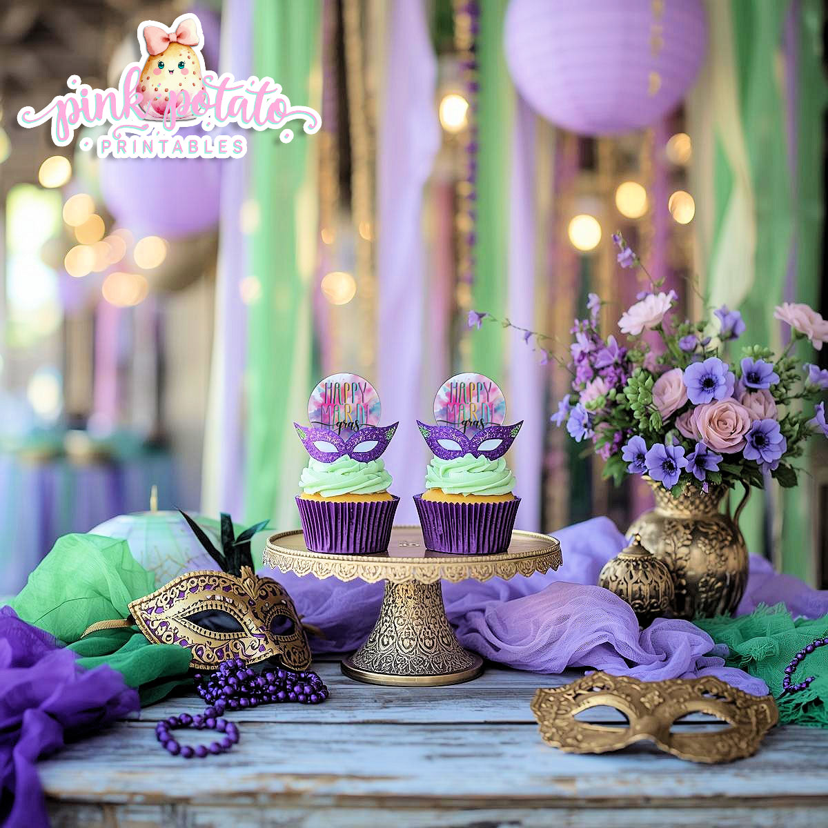 Mardi Gras-Cupcake Toppers-Cupcake Rounds-Logos-Mardi Gras Theme-Fat Tuesday-Party Printable-Digital-INSTANT DOWNLOAD