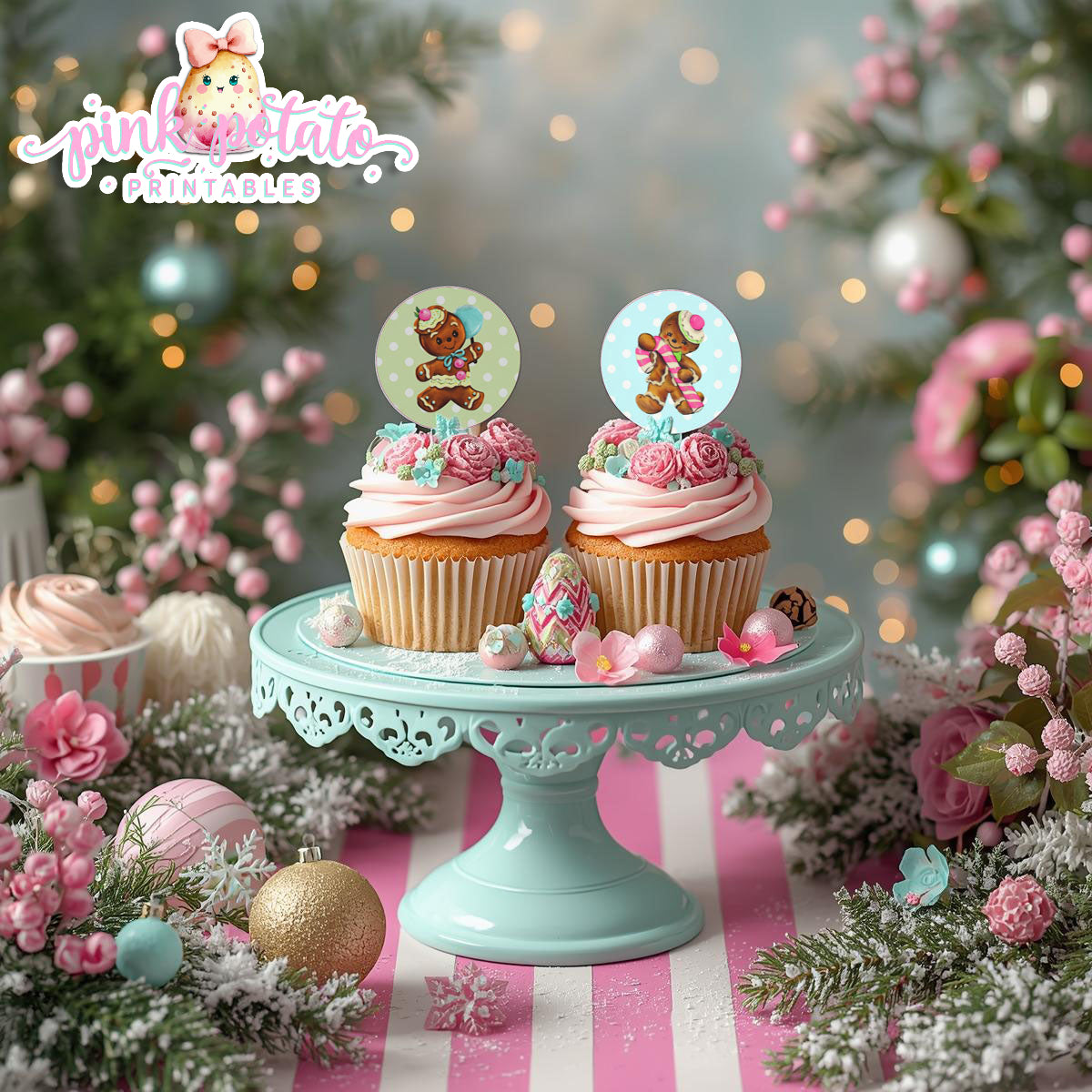 Gingerbread Cookies-Cupcake Wrappers & Toppers-Cookie Decorating Party-Gingerbread Decorating-Printable-Christmas Party-INSTANT DOWNLOAD
