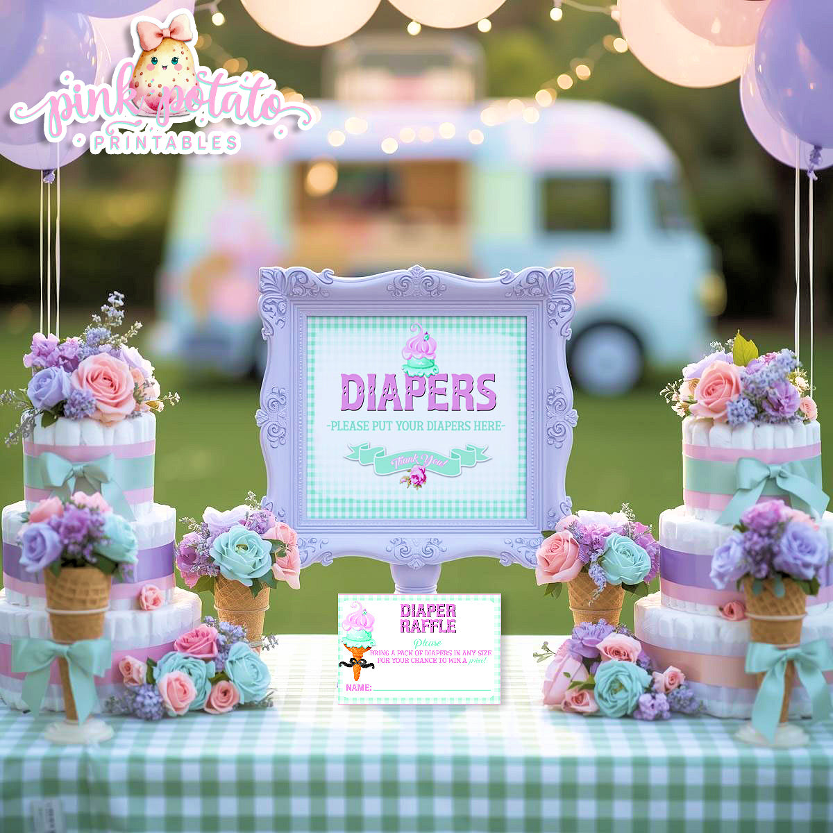 Here's The Scoop-Diaper Raffle Sign and Insert Cards-Ice Cream Baby Shower-Signs-Ice Cream Party Sign-Baby Shower-Digital-INSTANT DOWNLOAD