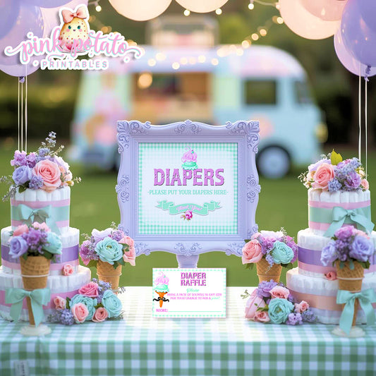 Here's The Scoop-Diaper Raffle Sign and Insert Cards-Ice Cream Baby Shower-Signs-Ice Cream Party Sign-Baby Shower-Digital-INSTANT DOWNLOAD
