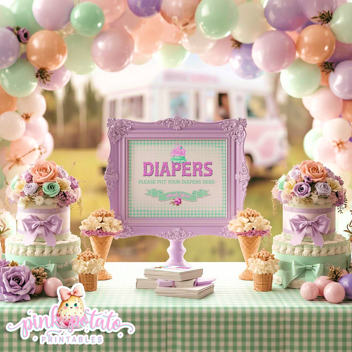 Here's The Scoop-Diaper Raffle Sign and Insert Cards-Ice Cream Baby Shower-Signs-Ice Cream Party Sign-Baby Shower-Digital-INSTANT DOWNLOAD