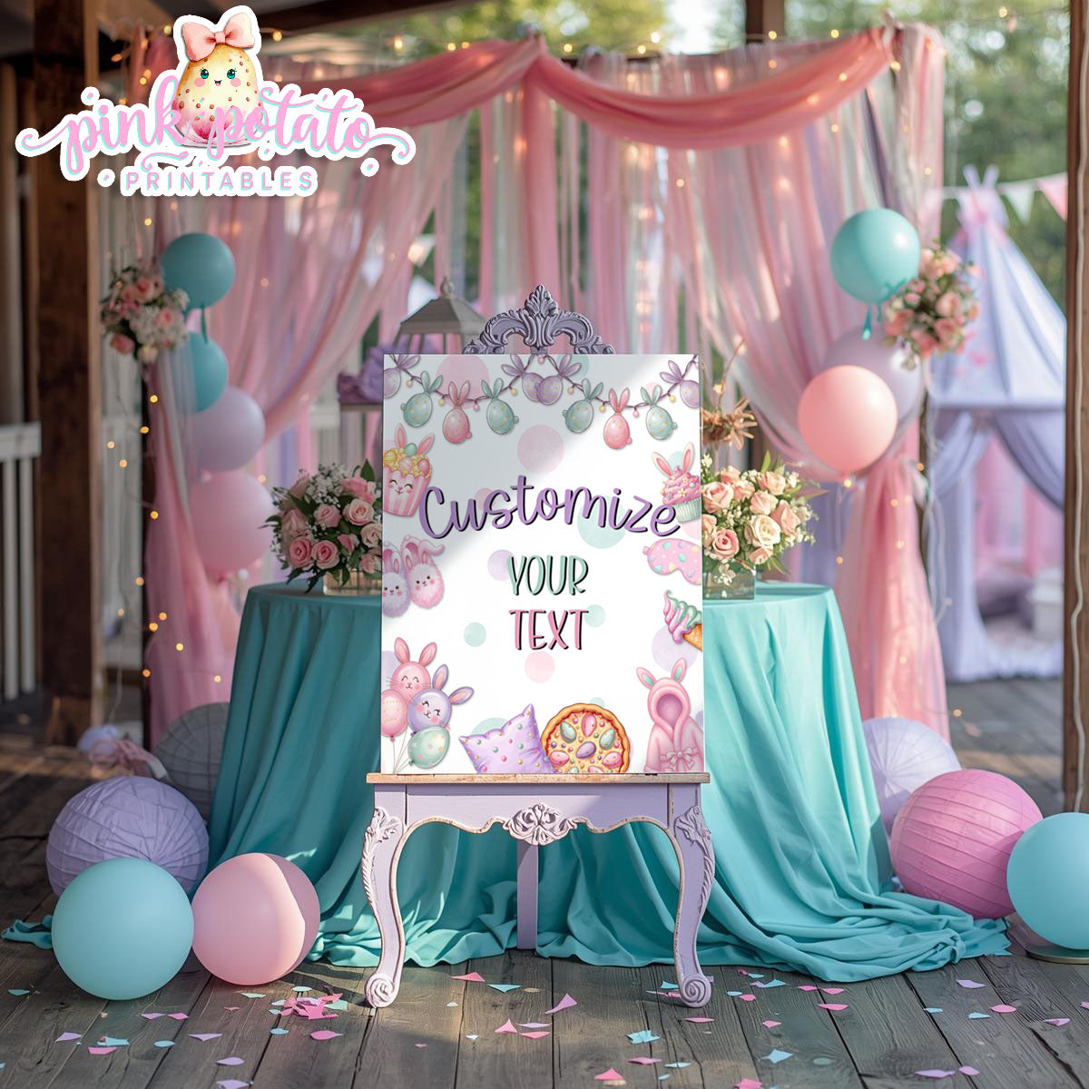 Easter Sleepover-16x20 and 8x10 Customizable Party Sign-Edit All Text in Corjl ONLY-Easter Slumber Party-Editable Signs-Easter Birthday-Easter Party-Happy Birthday-Birthday Sleepover-Birthday Slumber Party-INSTANT DOWNLOAD