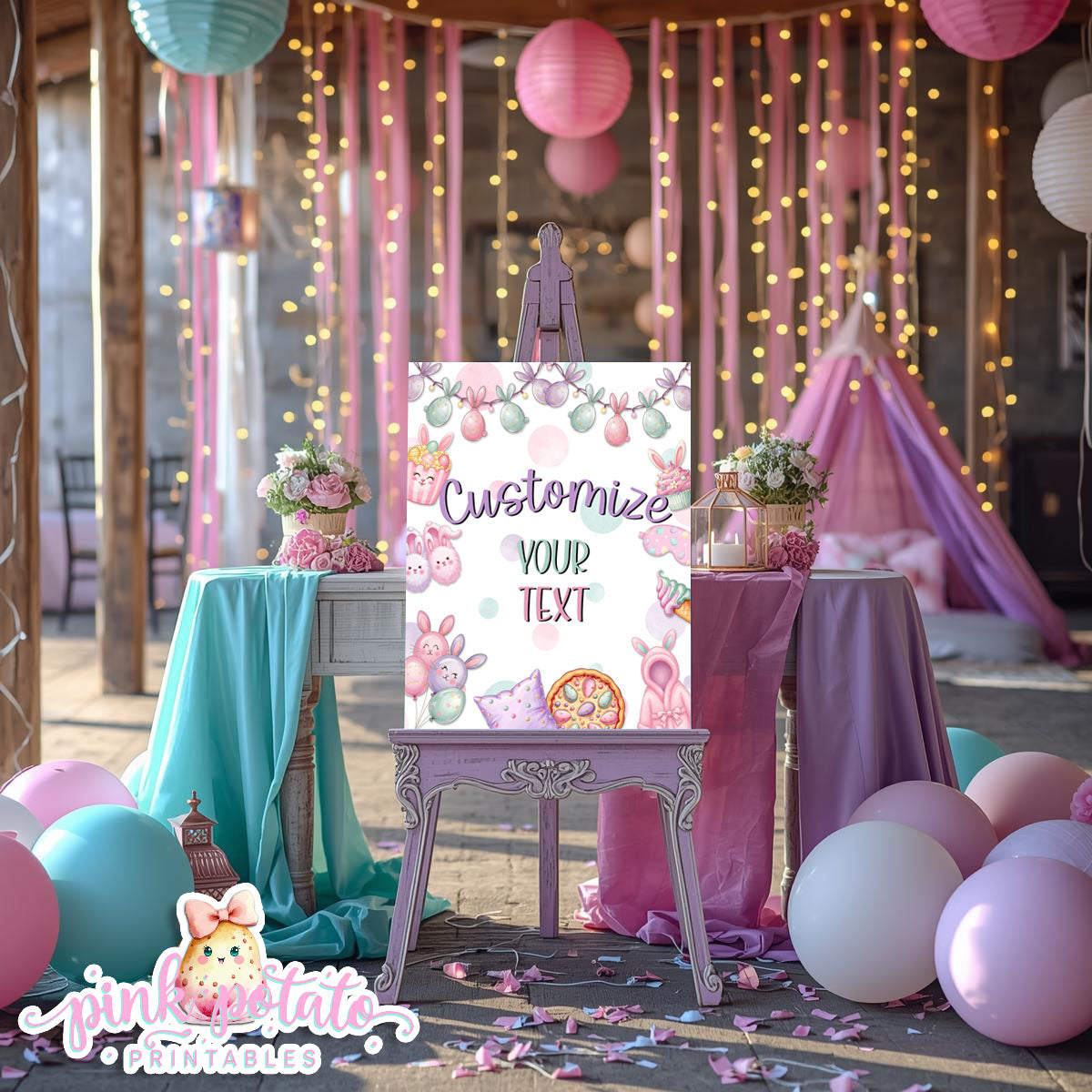 Easter Sleepover-16x20 and 8x10 Customizable Party Sign-Edit All Text in Corjl ONLY-Easter Slumber Party-Editable Signs-Easter Birthday-Easter Party-Happy Birthday-Birthday Sleepover-Birthday Slumber Party-INSTANT DOWNLOAD