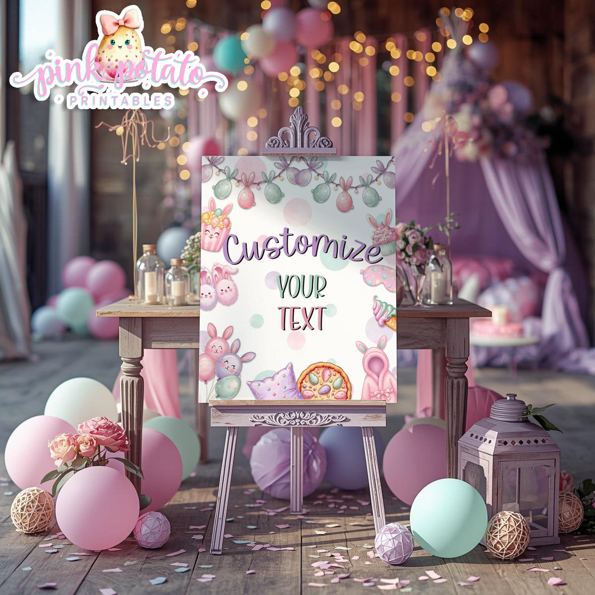 Easter Sleepover-16x20 and 8x10 Customizable Party Sign-Edit All Text in Corjl ONLY-Easter Slumber Party-Editable Signs-Easter Birthday-Easter Party-Happy Birthday-Birthday Sleepover-Birthday Slumber Party-INSTANT DOWNLOAD