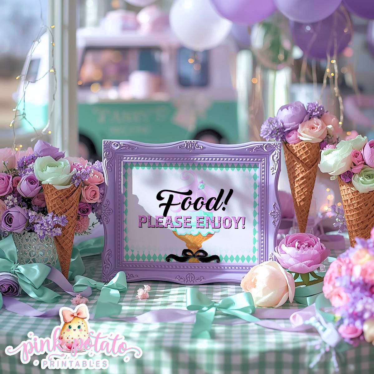 Here's The Scoop, Baby-Baby Shower Signs-Ice Cream Baby Shower-3 Signs Editable in Corjl-Customizable-Make your Own-Digital-INSTANT DOWNLOAD