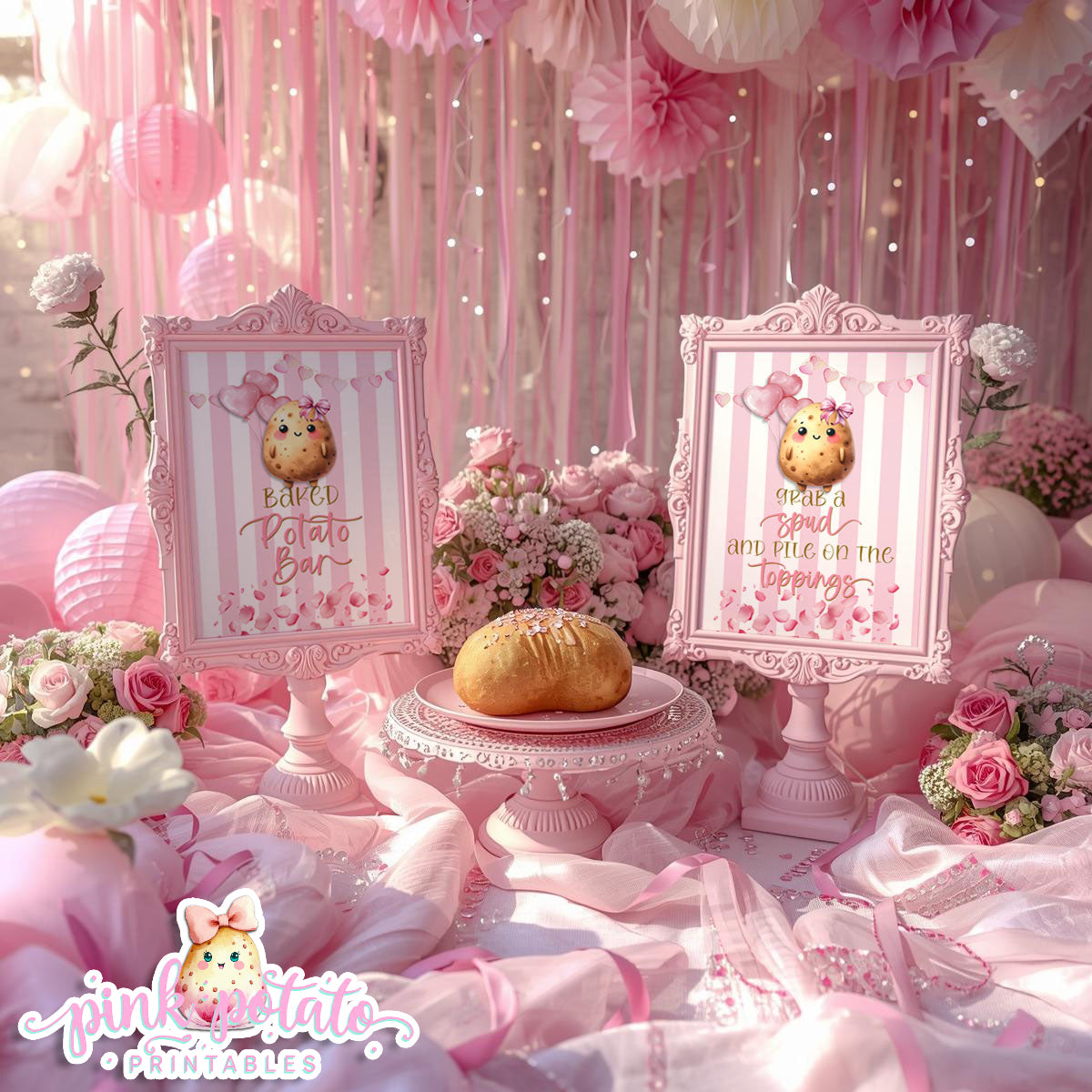 Pink Valentine-Baked Potato Bar-Signs (2)-8x10-Valentine's Day-Buffet-Valentine's Party-NOT EDITABLE-INSTANT DOWNLOAD