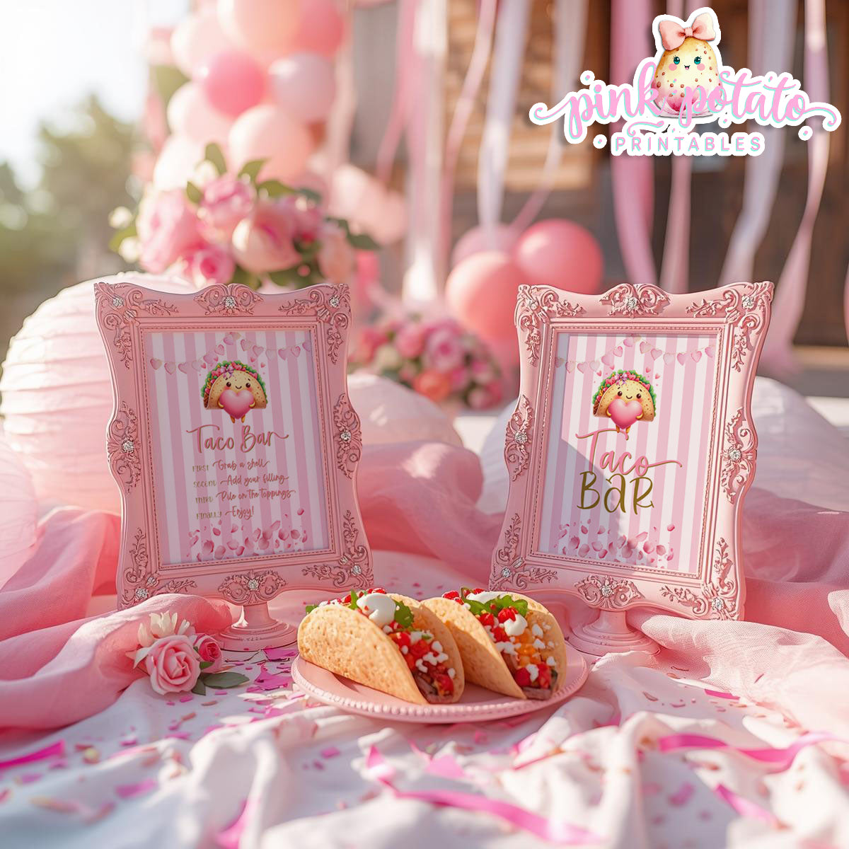 Pink Valentine-Taco Bar-Signs (2)-8x10-Valentine's Day-Buffet-Valentine's Party-NOT EDITABLE-INSTANT DOWNLOAD