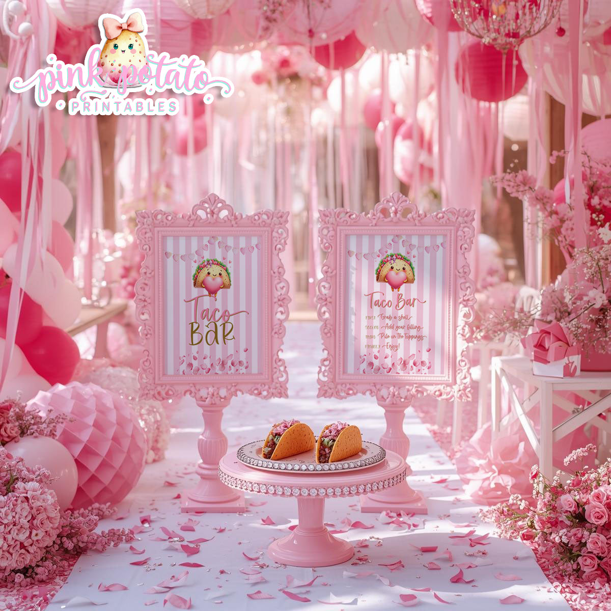Pink Valentine-Taco Bar-Signs (2)-8x10-Valentine's Day-Buffet-Valentine's Party-NOT EDITABLE-INSTANT DOWNLOAD