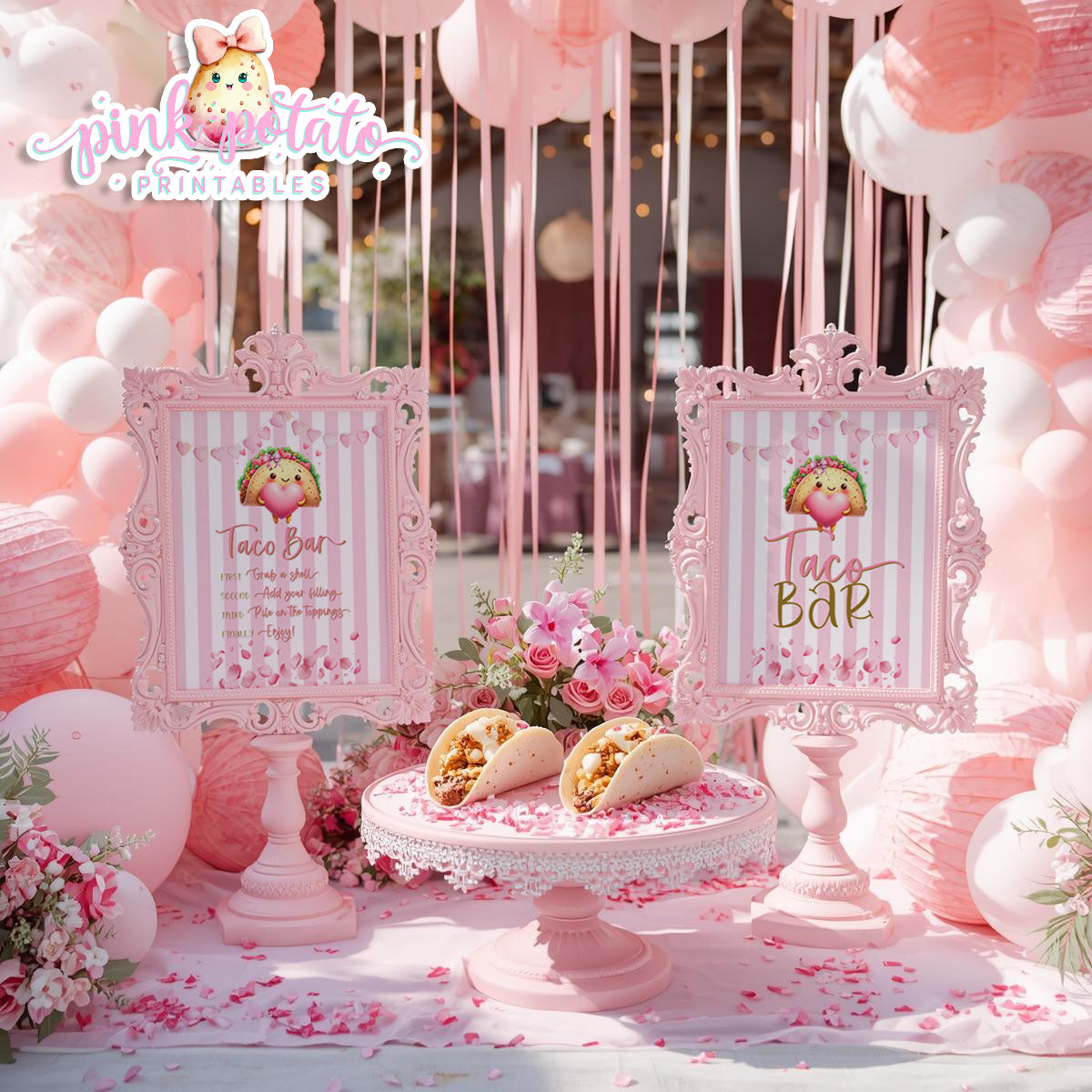 Pink Valentine-Taco Bar-Signs (2)-8x10-Valentine's Day-Buffet-Valentine's Party-NOT EDITABLE-INSTANT DOWNLOAD