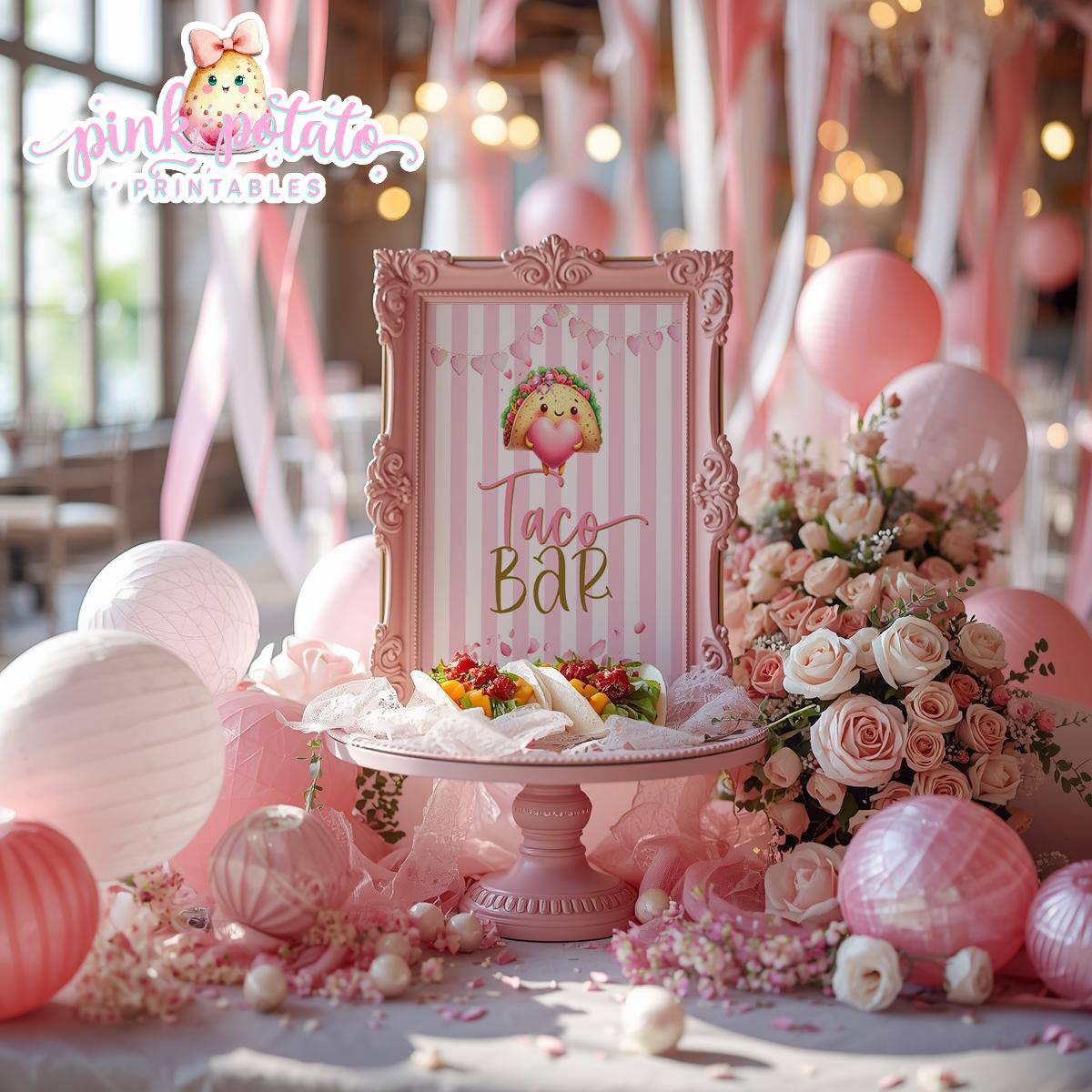 Pink Valentine-Taco Bar-Signs (2)-8x10-Valentine's Day-Buffet-Valentine's Party-NOT EDITABLE-INSTANT DOWNLOAD