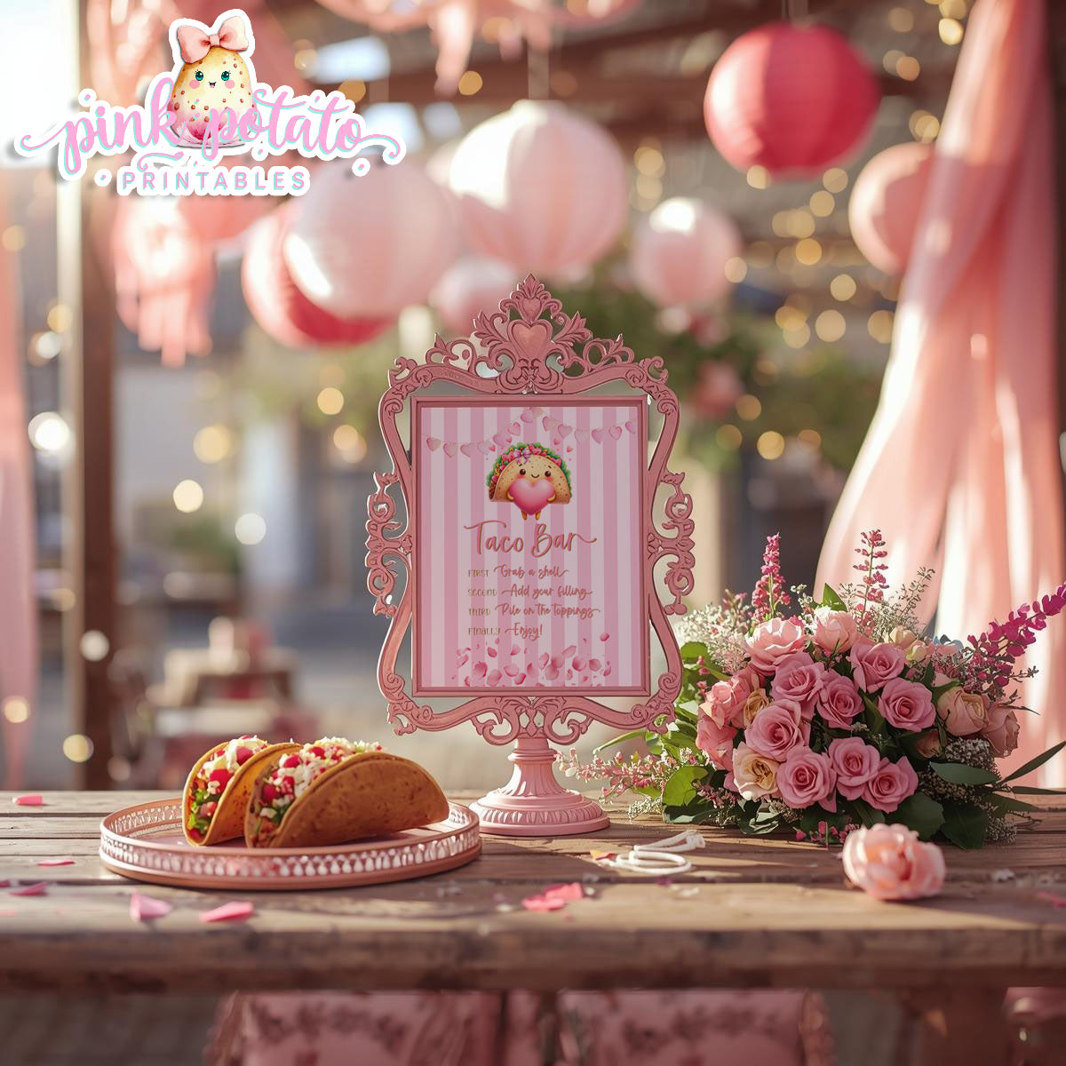 Pink Valentine-Taco Bar-Signs (2)-8x10-Valentine's Day-Buffet-Valentine's Party-NOT EDITABLE-INSTANT DOWNLOAD
