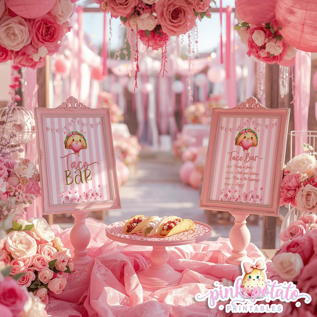 Pink Valentine-Taco Bar-Signs (2)-8x10-Valentine's Day-Buffet-Valentine's Party-NOT EDITABLE-INSTANT DOWNLOAD