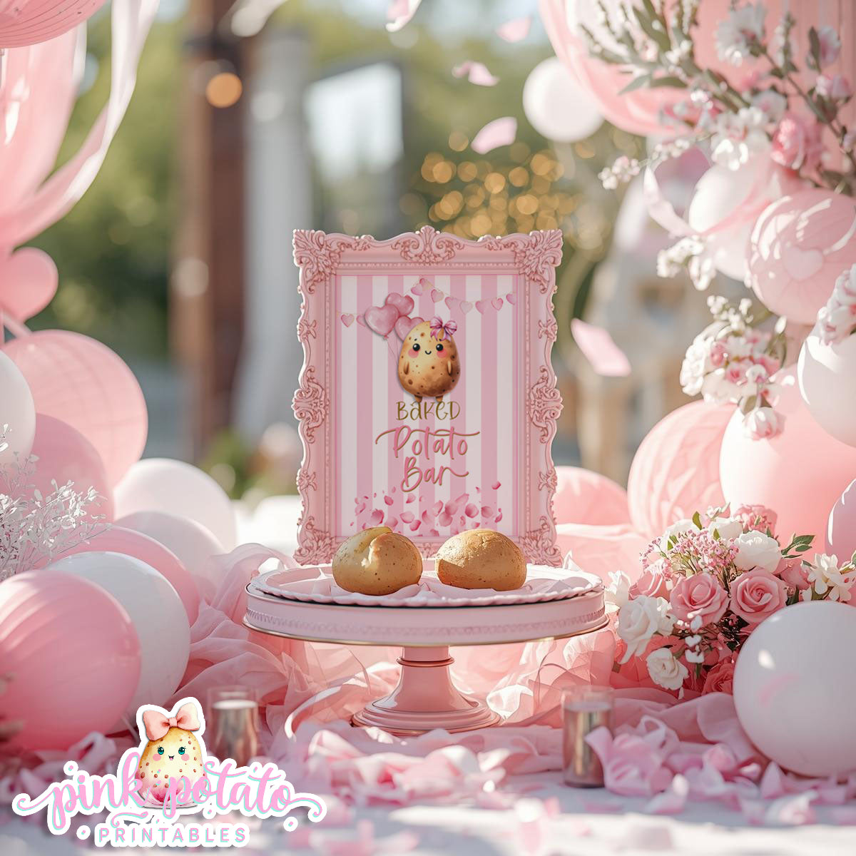Pink Valentine-Baked Potato Bar-Signs (2)-8x10-Valentine's Day-Buffet-Valentine's Party-NOT EDITABLE-INSTANT DOWNLOAD