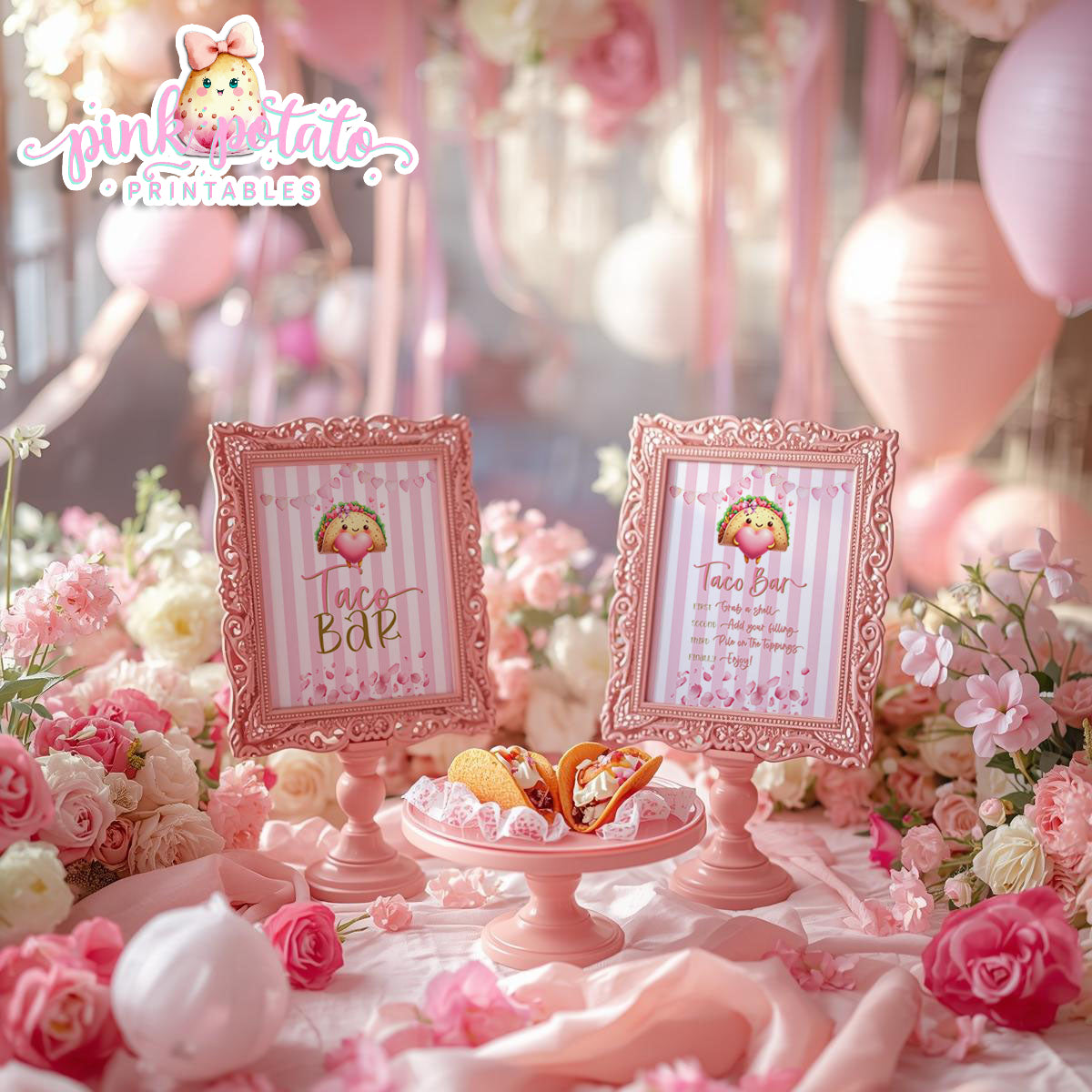 Pink Valentine-Taco Bar-Signs (2)-8x10-Valentine's Day-Buffet-Valentine's Party-NOT EDITABLE-INSTANT DOWNLOAD