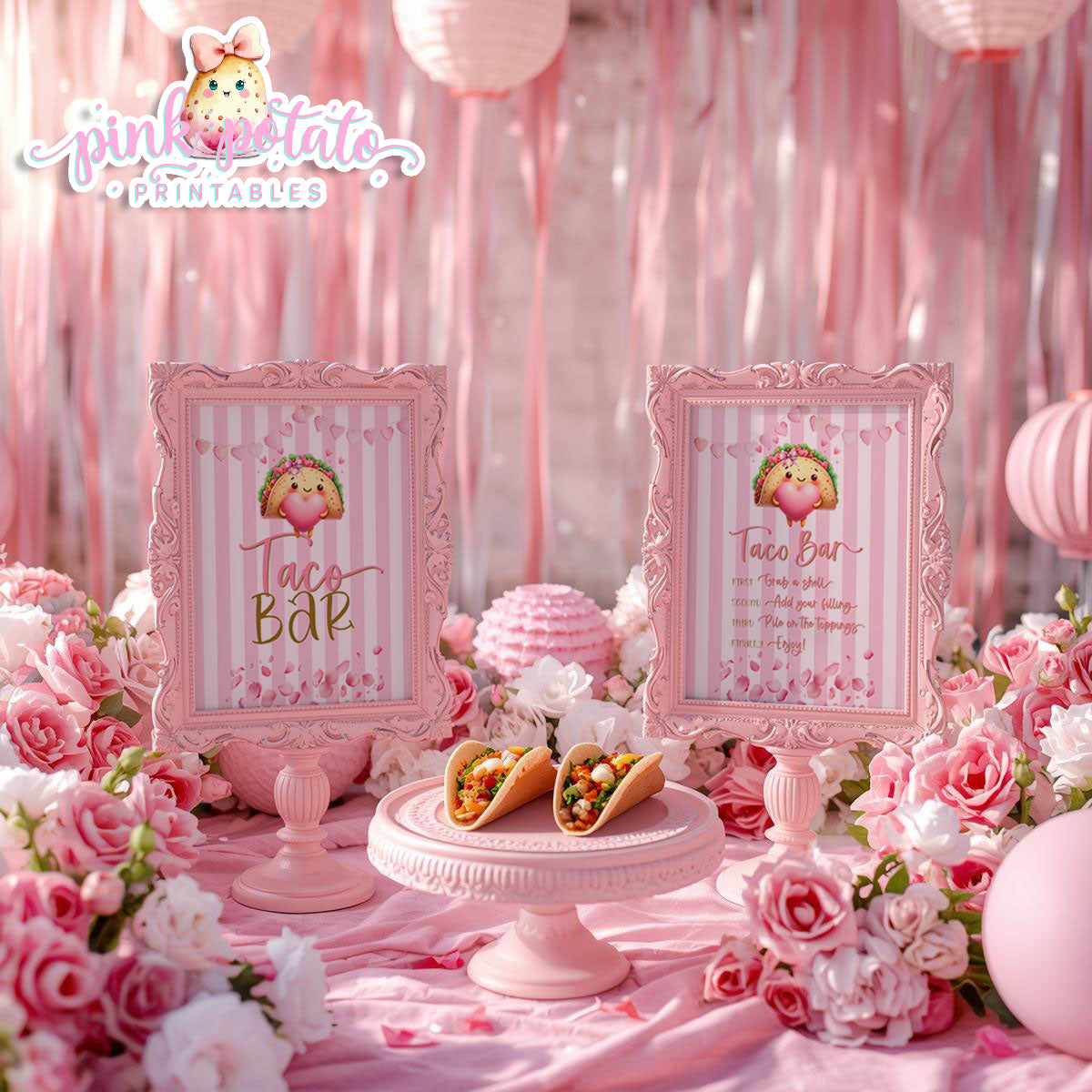 Pink Valentine-Taco Bar-Signs (2)-8x10-Valentine's Day-Buffet-Valentine's Party-NOT EDITABLE-INSTANT DOWNLOAD
