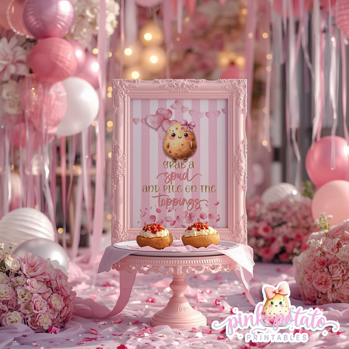 Pink Valentine-Baked Potato Bar-Signs (2)-8x10-Valentine's Day-Buffet-Valentine's Party-NOT EDITABLE-INSTANT DOWNLOAD