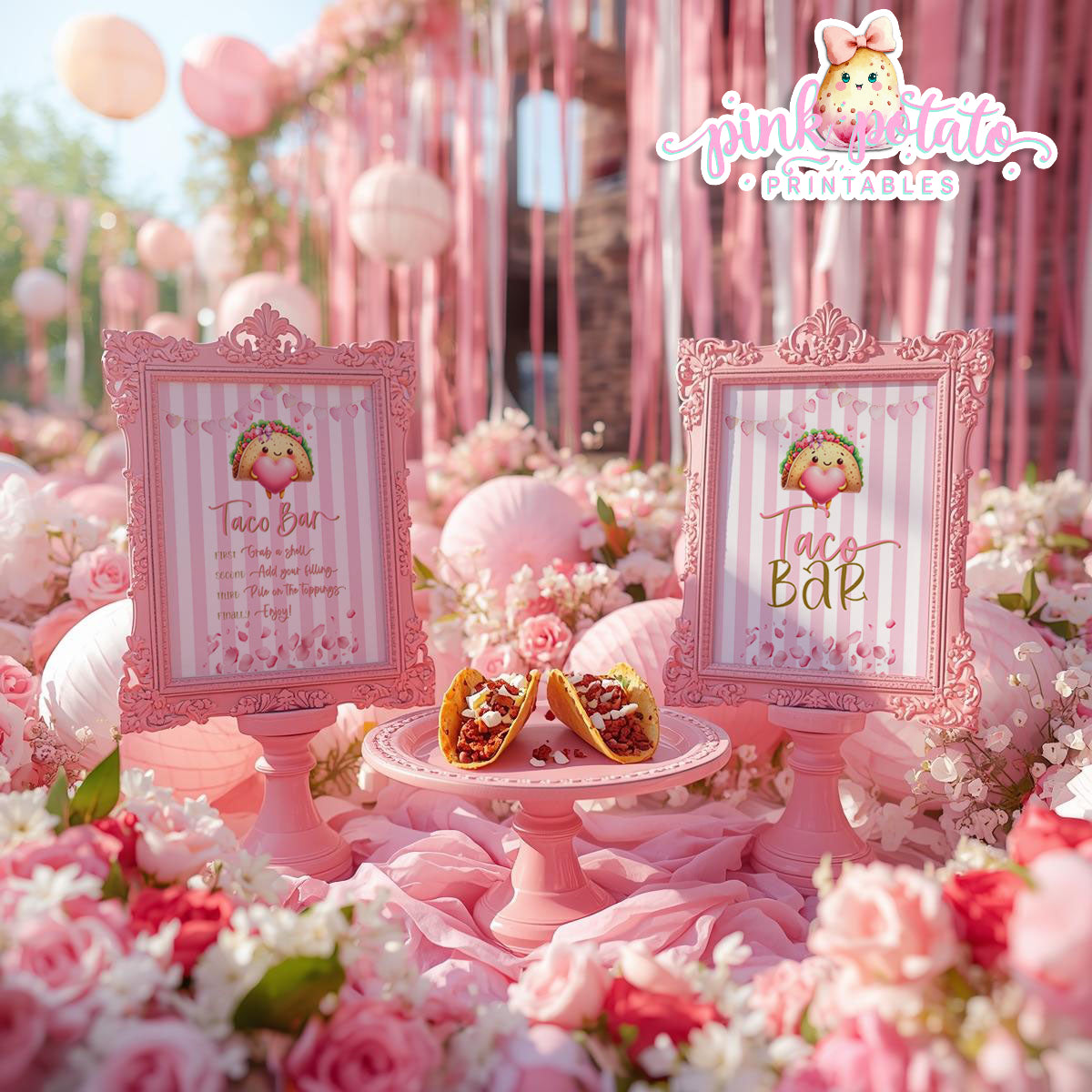 Pink Valentine-Taco Bar-Signs (2)-8x10-Valentine's Day-Buffet-Valentine's Party-NOT EDITABLE-INSTANT DOWNLOAD