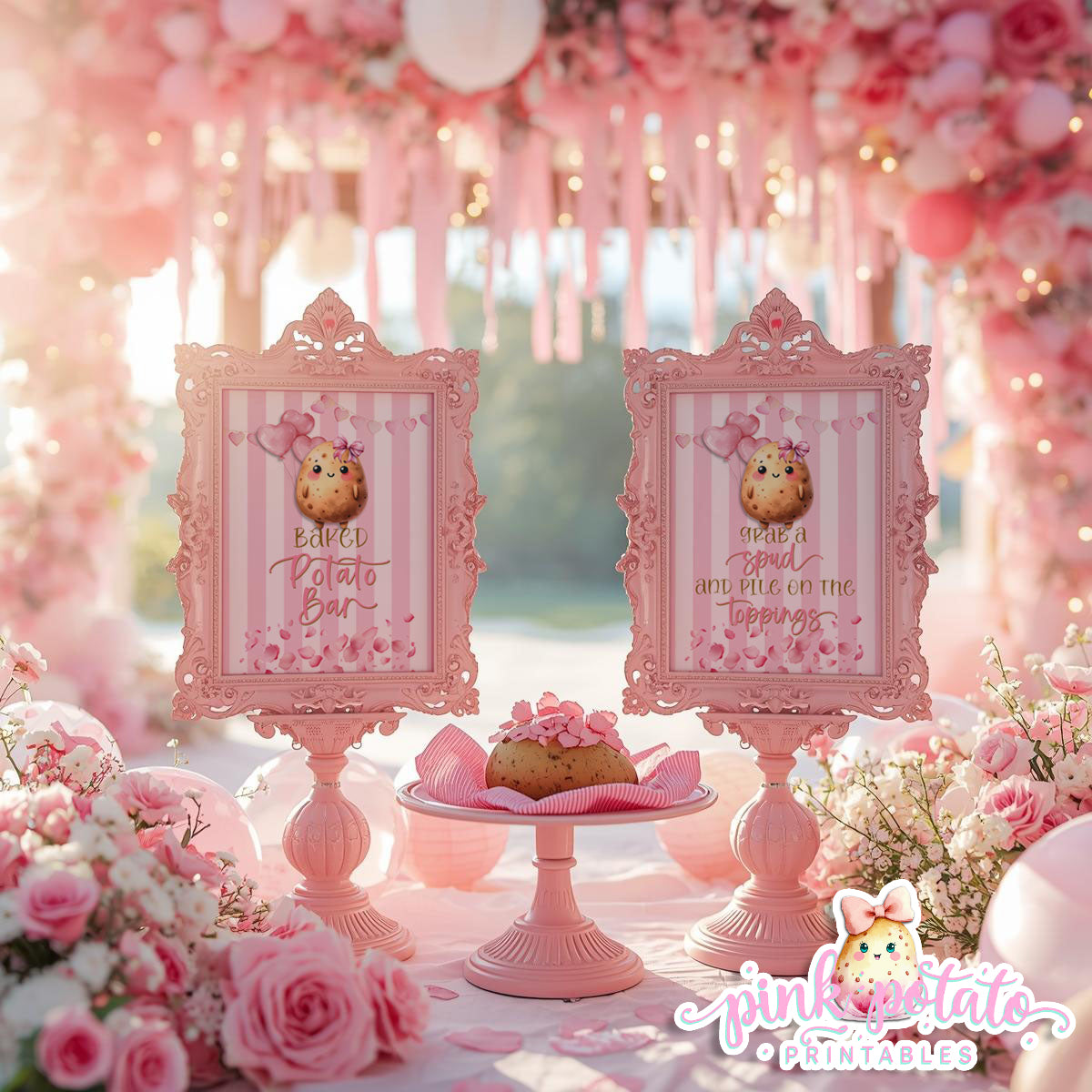 Pink Valentine-Baked Potato Bar-Signs (2)-8x10-Valentine's Day-Buffet-Valentine's Party-NOT EDITABLE-INSTANT DOWNLOAD