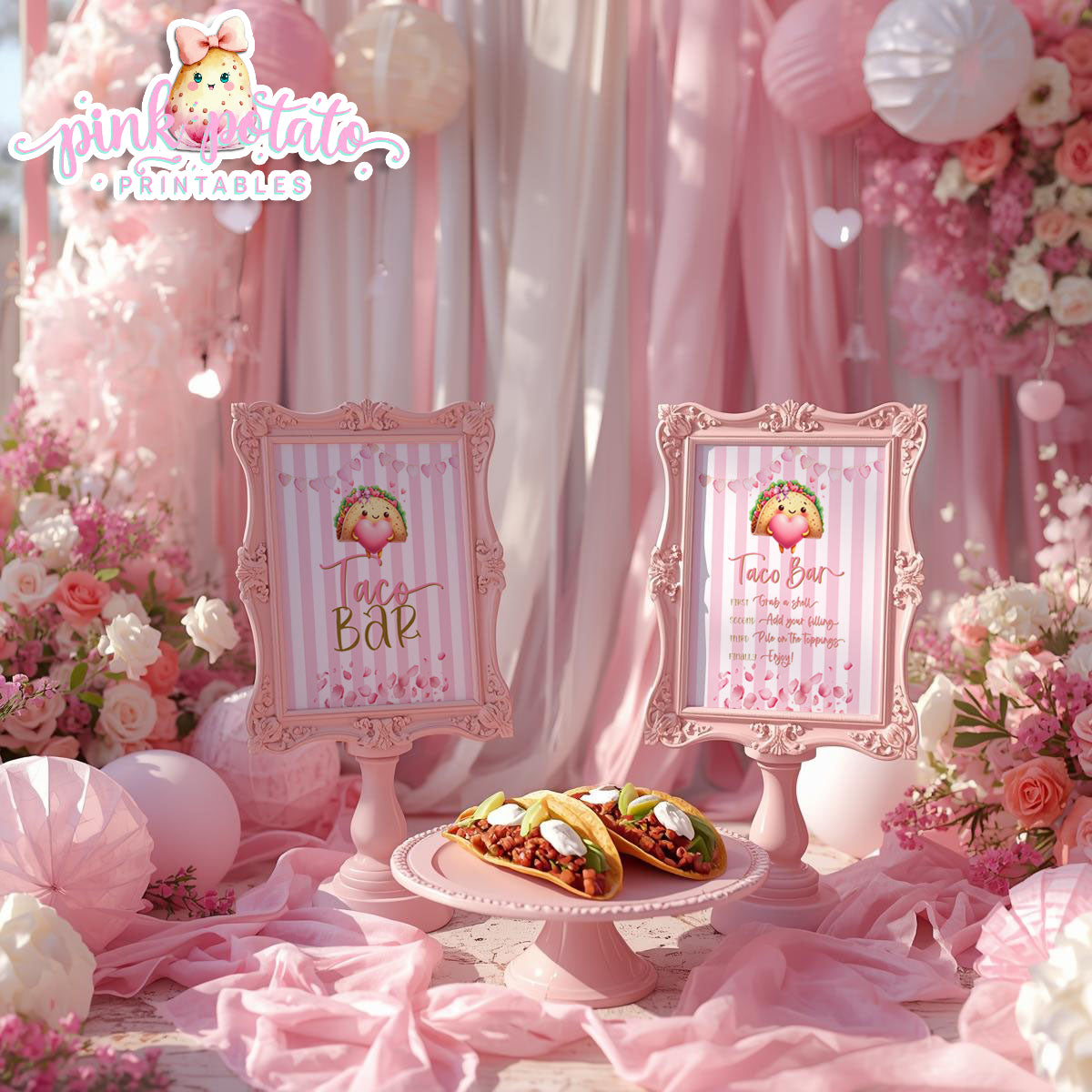 Pink Valentine-Taco Bar-Signs (2)-8x10-Valentine's Day-Buffet-Valentine's Party-NOT EDITABLE-INSTANT DOWNLOAD