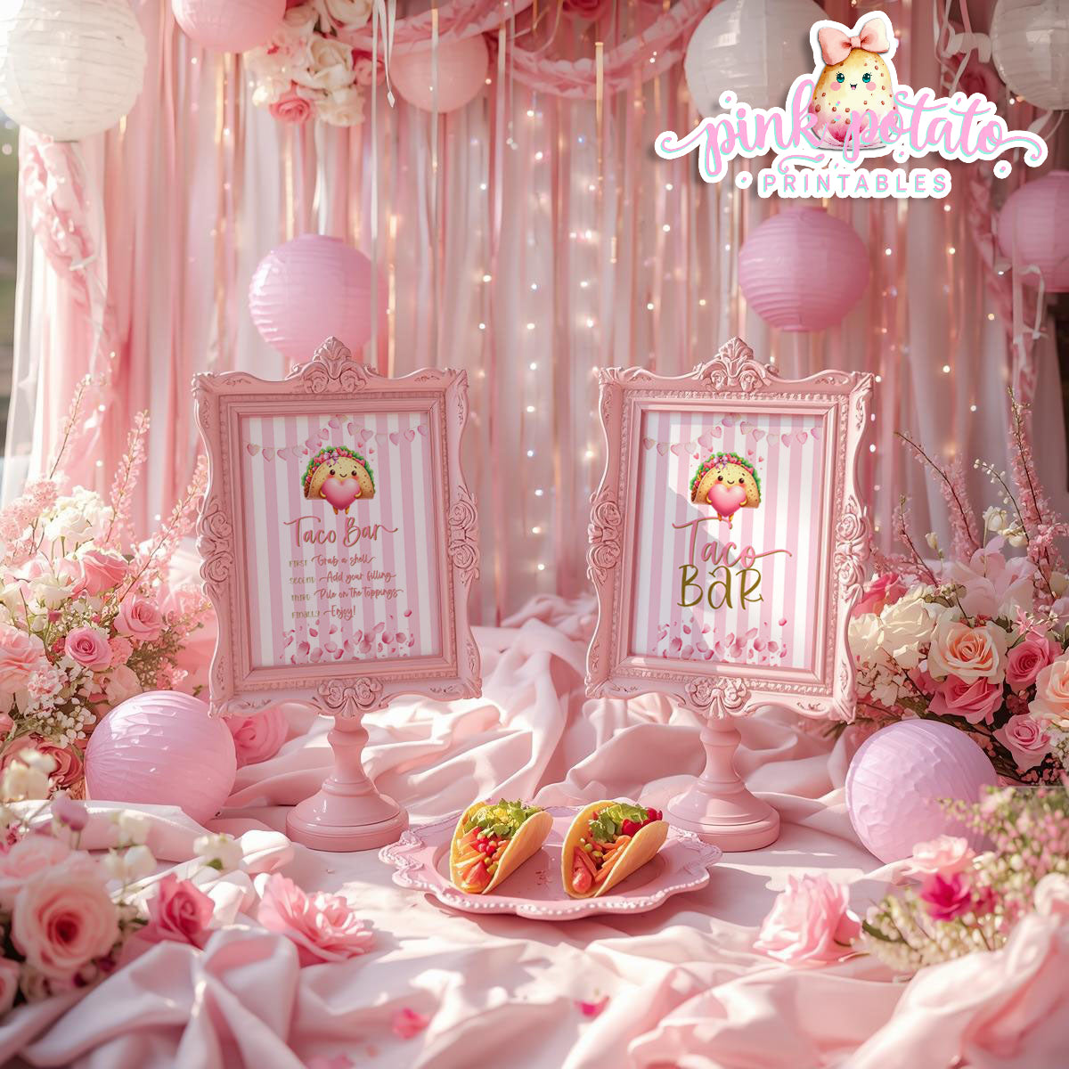 Pink Valentine-Taco Bar-Signs (2)-8x10-Valentine's Day-Buffet-Valentine's Party-NOT EDITABLE-INSTANT DOWNLOAD