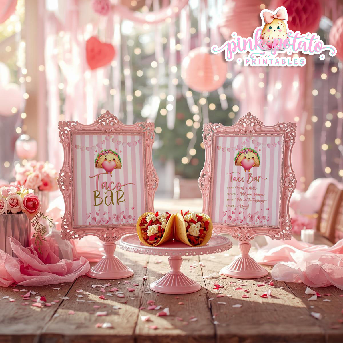 Pink Valentine-Taco Bar-Signs (2)-8x10-Valentine's Day-Buffet-Valentine's Party-NOT EDITABLE-INSTANT DOWNLOAD