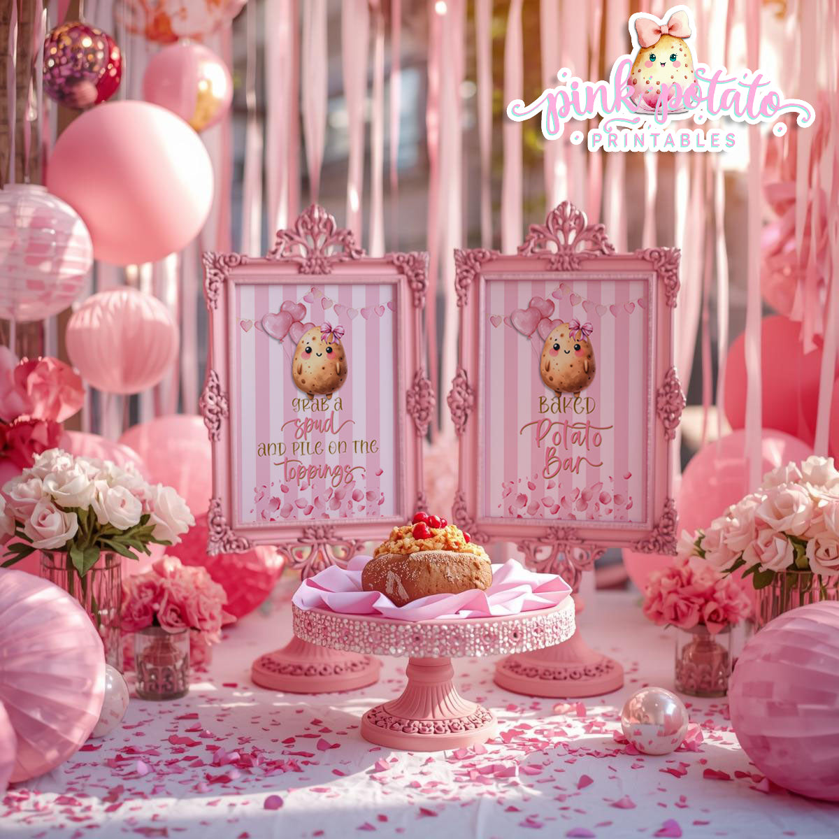 Pink Valentine-Baked Potato Bar-Signs (2)-8x10-Valentine's Day-Buffet-Valentine's Party-NOT EDITABLE-INSTANT DOWNLOAD