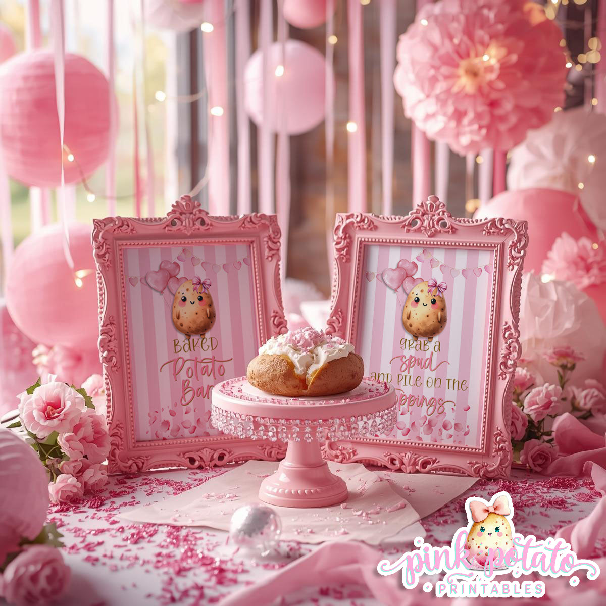 Pink Valentine-Baked Potato Bar-Signs (2)-8x10-Valentine's Day-Buffet-Valentine's Party-NOT EDITABLE-INSTANT DOWNLOAD