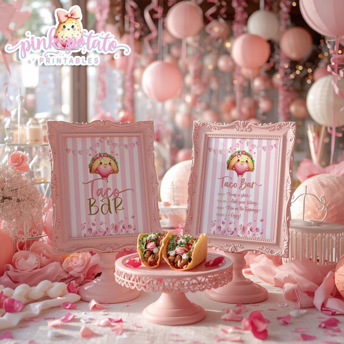 Pink Valentine-Taco Bar-Signs (2)-8x10-Valentine's Day-Buffet-Valentine's Party-NOT EDITABLE-INSTANT DOWNLOAD