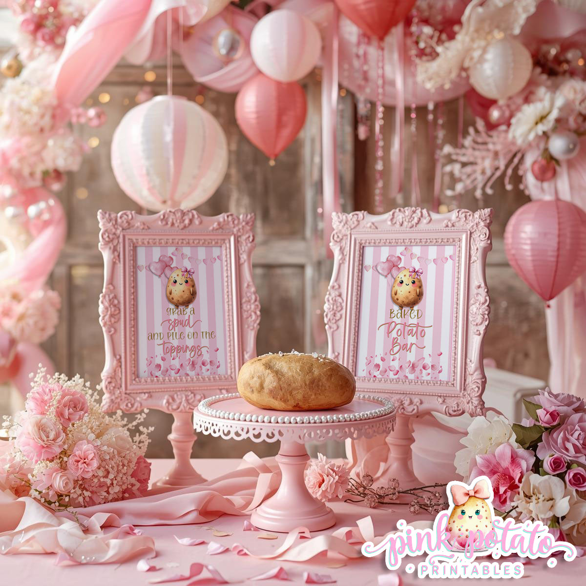Pink Valentine-Baked Potato Bar-Signs (2)-8x10-Valentine's Day-Buffet-Valentine's Party-NOT EDITABLE-INSTANT DOWNLOAD