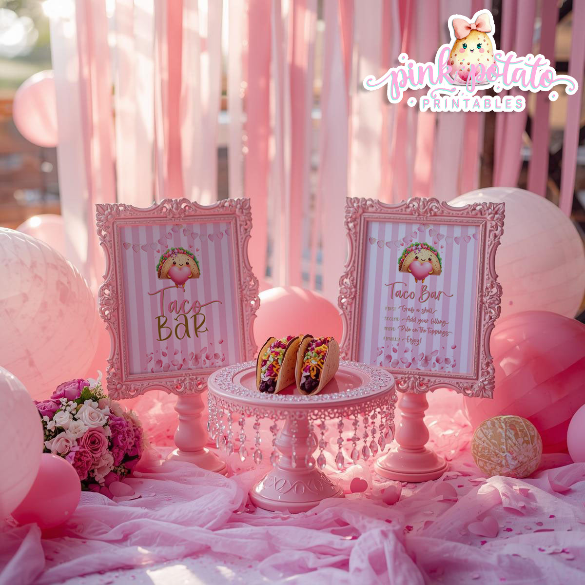 Pink Valentine-Taco Bar-Signs (2)-8x10-Valentine's Day-Buffet-Valentine's Party-NOT EDITABLE-INSTANT DOWNLOAD
