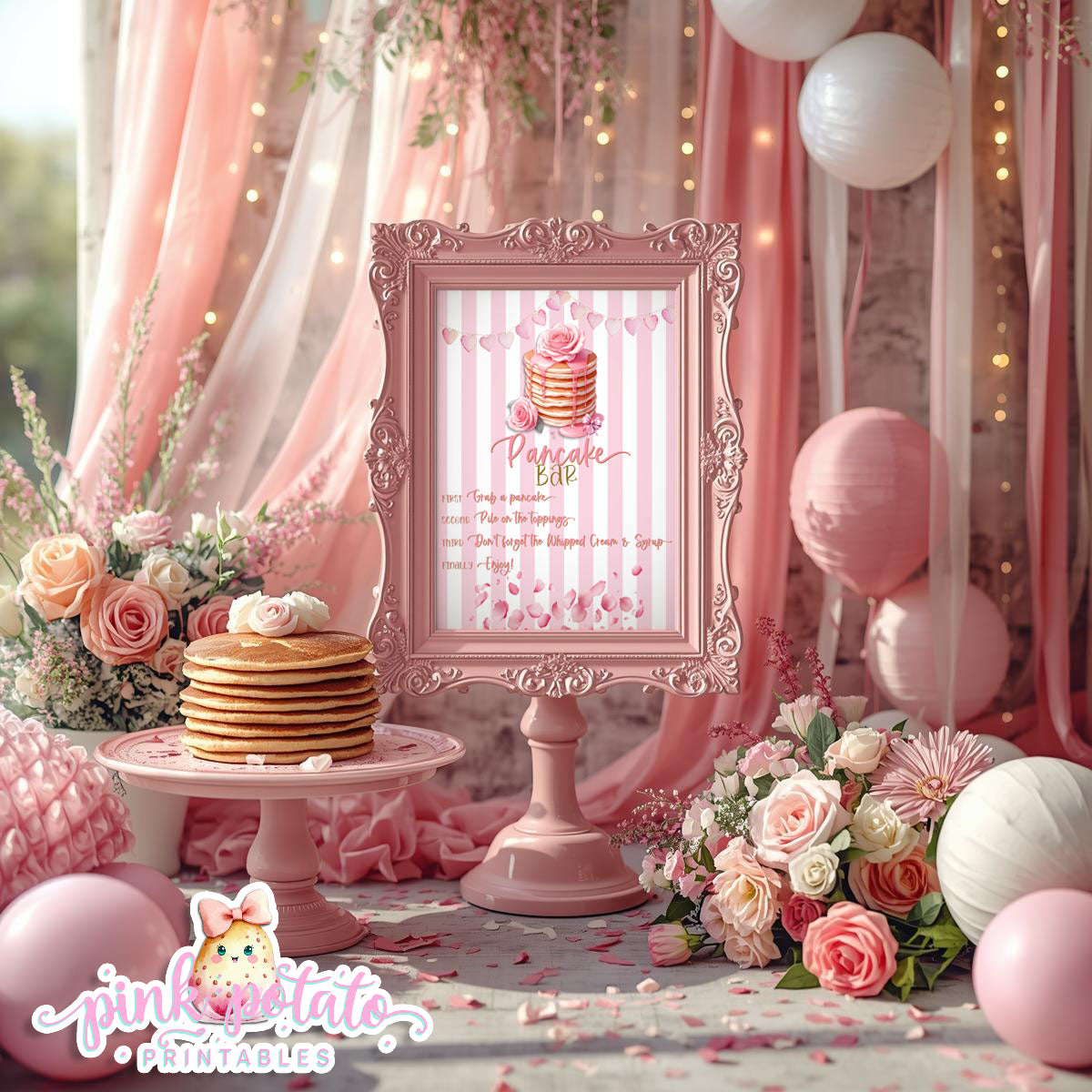 Pink Valentine-Pancake Bar-SIGNS (2)-8x10-Valentine's Day-Buffet-Valentine's Party-NOT EDITABLE-INSTANT DOWNLOAD