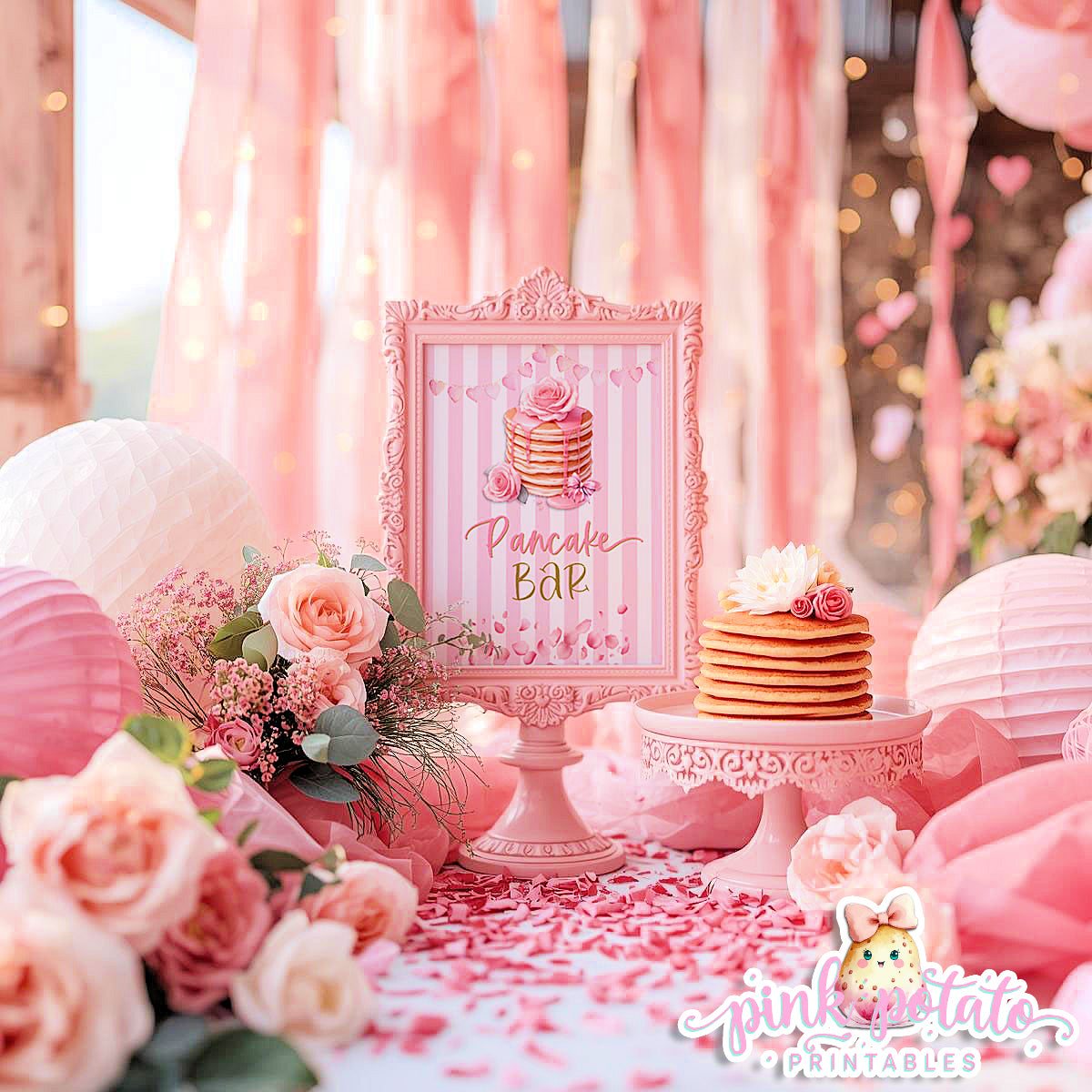 Pink Valentine-Pancake Bar-SIGNS (2)-8x10-Valentine's Day-Buffet-Valentine's Party-NOT EDITABLE-INSTANT DOWNLOAD