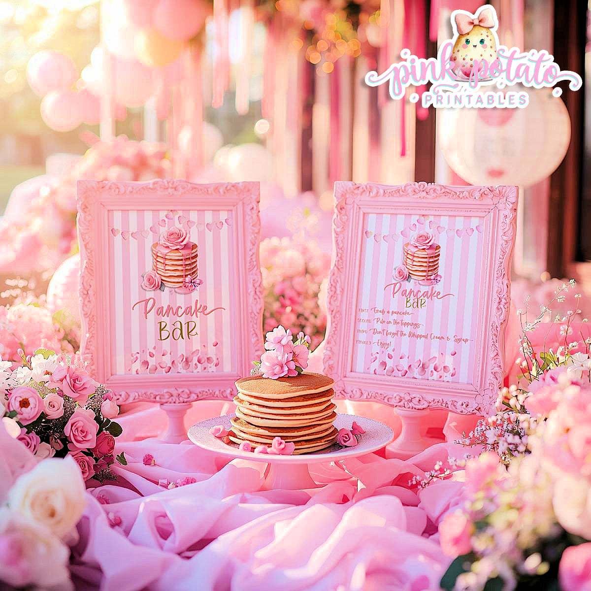 Pink Valentine-Pancake Bar-SIGNS (2)-8x10-Valentine's Day-Buffet-Valentine's Party-NOT EDITABLE-INSTANT DOWNLOAD