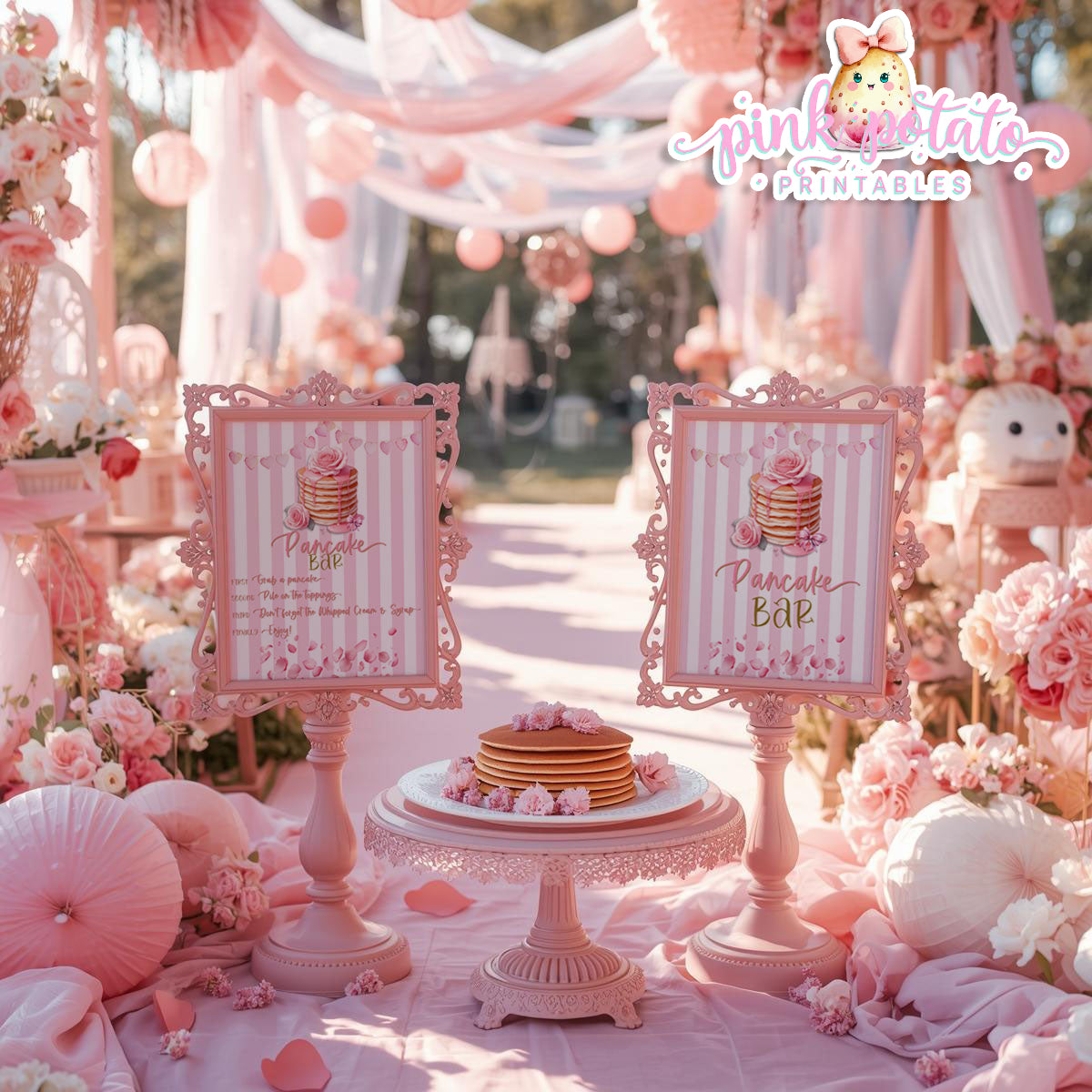 Pink Valentine-Pancake Bar-SIGNS (2)-8x10-Valentine's Day-Buffet-Valentine's Party-NOT EDITABLE-INSTANT DOWNLOAD