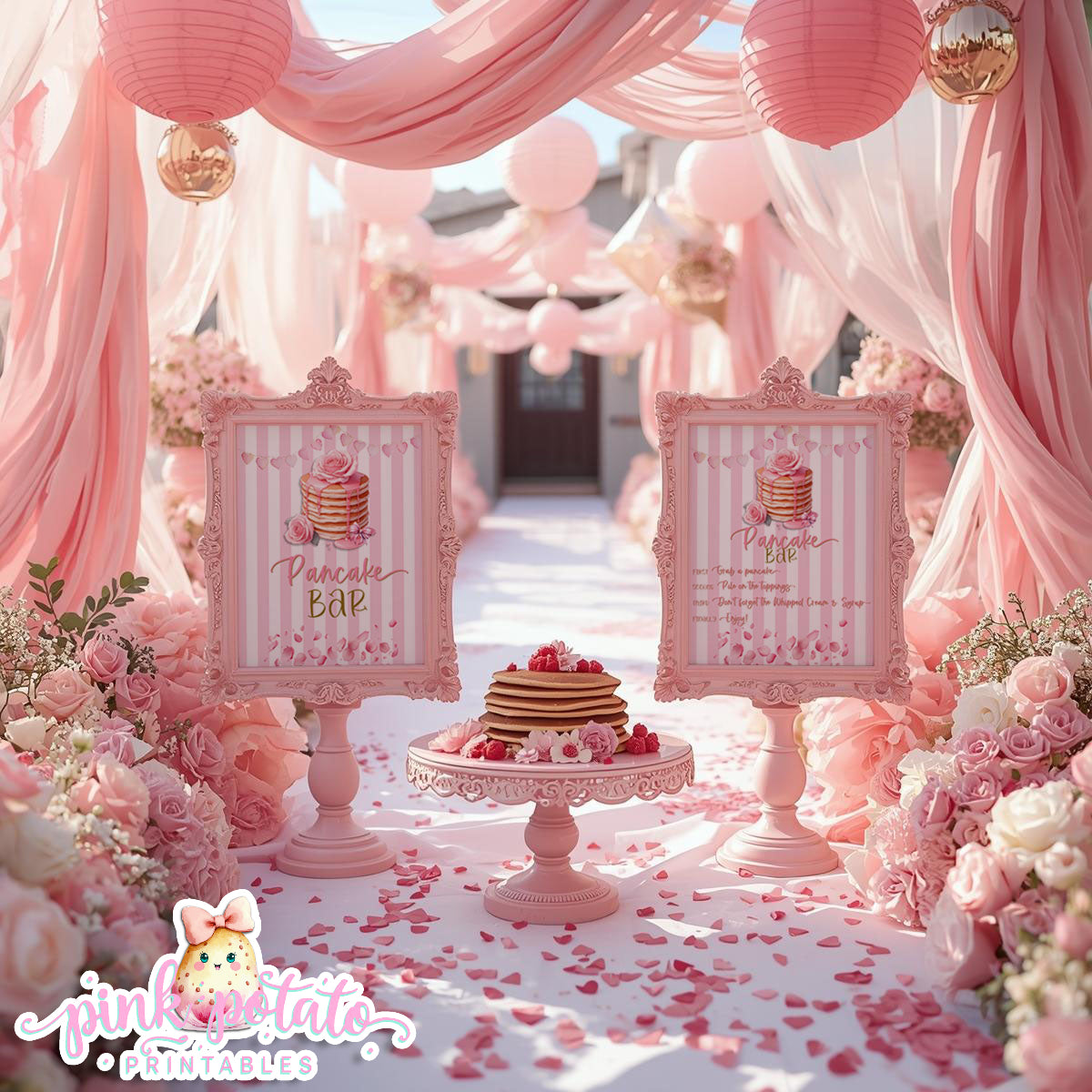 Pink Valentine-Pancake Bar-SIGNS (2)-8x10-Valentine's Day-Buffet-Valentine's Party-NOT EDITABLE-INSTANT DOWNLOAD