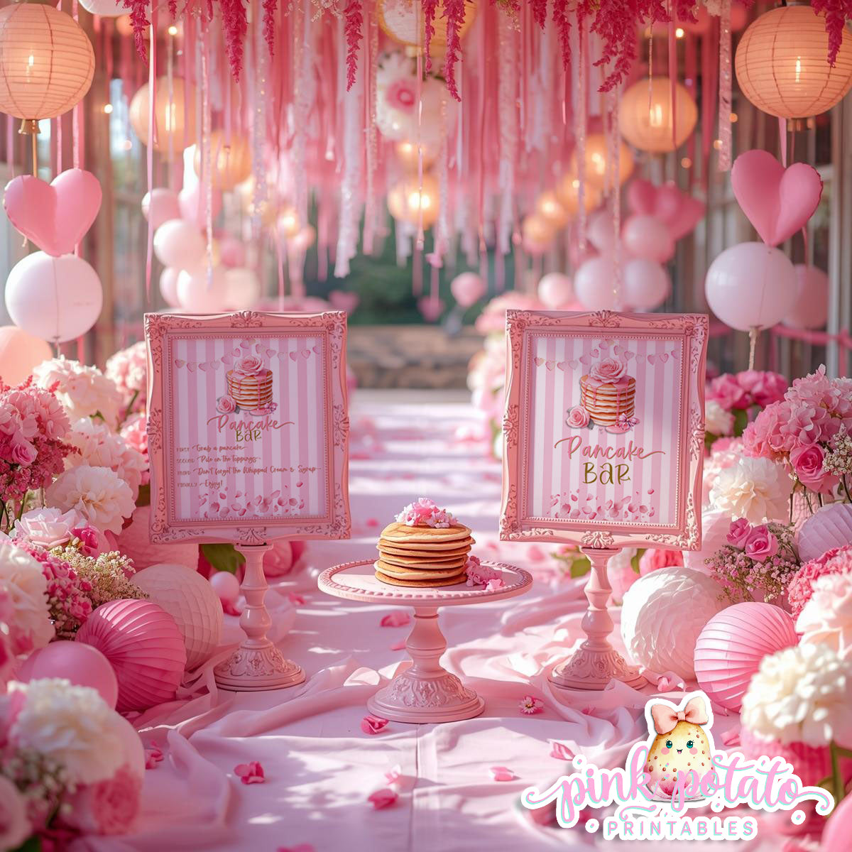 Pink Valentine-Pancake Bar-SIGNS (2)-8x10-Valentine's Day-Buffet-Valentine's Party-NOT EDITABLE-INSTANT DOWNLOAD