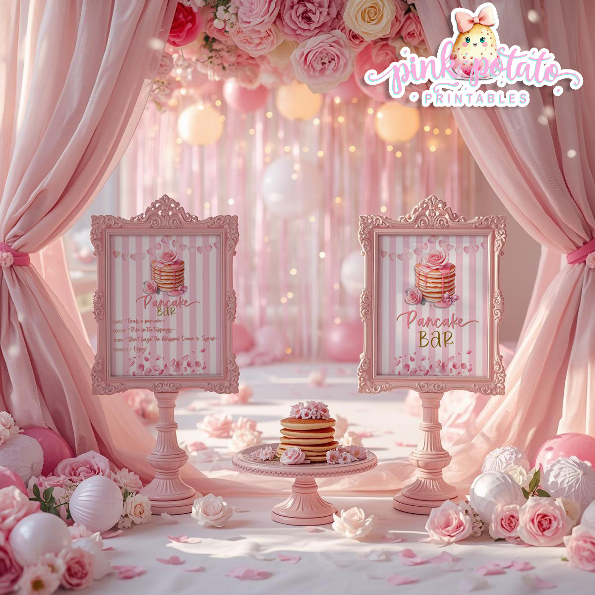Pink Valentine-Pancake Bar-SIGNS (2)-8x10-Valentine's Day-Buffet-Valentine's Party-NOT EDITABLE-INSTANT DOWNLOAD