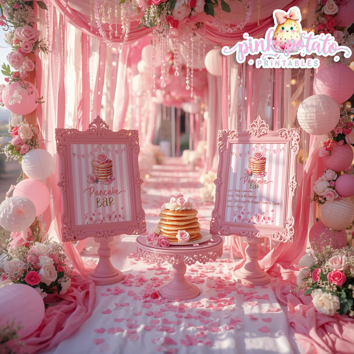 Pink Valentine-Pancake Bar-SIGNS (2)-8x10-Valentine's Day-Buffet-Valentine's Party-NOT EDITABLE-INSTANT DOWNLOAD