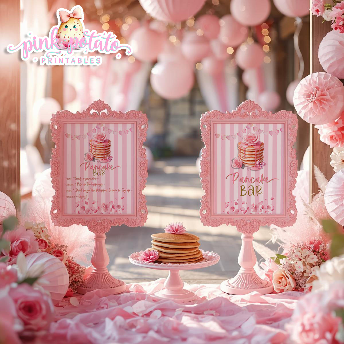 Pink Valentine-Pancake Bar-SIGNS (2)-8x10-Valentine's Day-Buffet-Valentine's Party-NOT EDITABLE-INSTANT DOWNLOAD