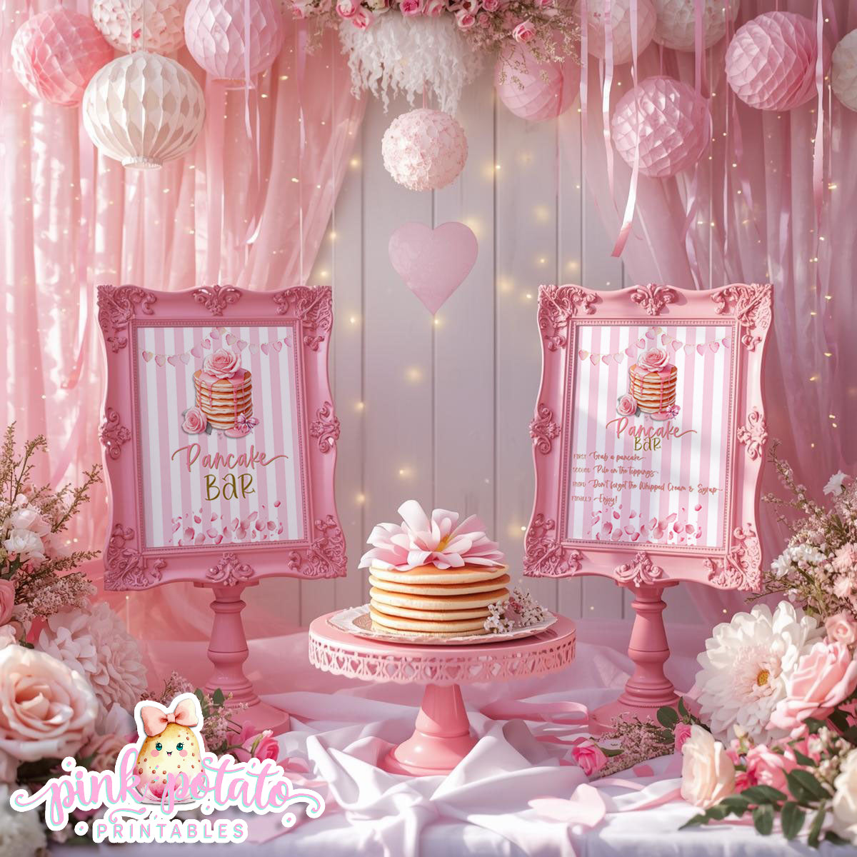 Pink Valentine-Pancake Bar-SIGNS (2)-8x10-Valentine's Day-Buffet-Valentine's Party-NOT EDITABLE-INSTANT DOWNLOAD