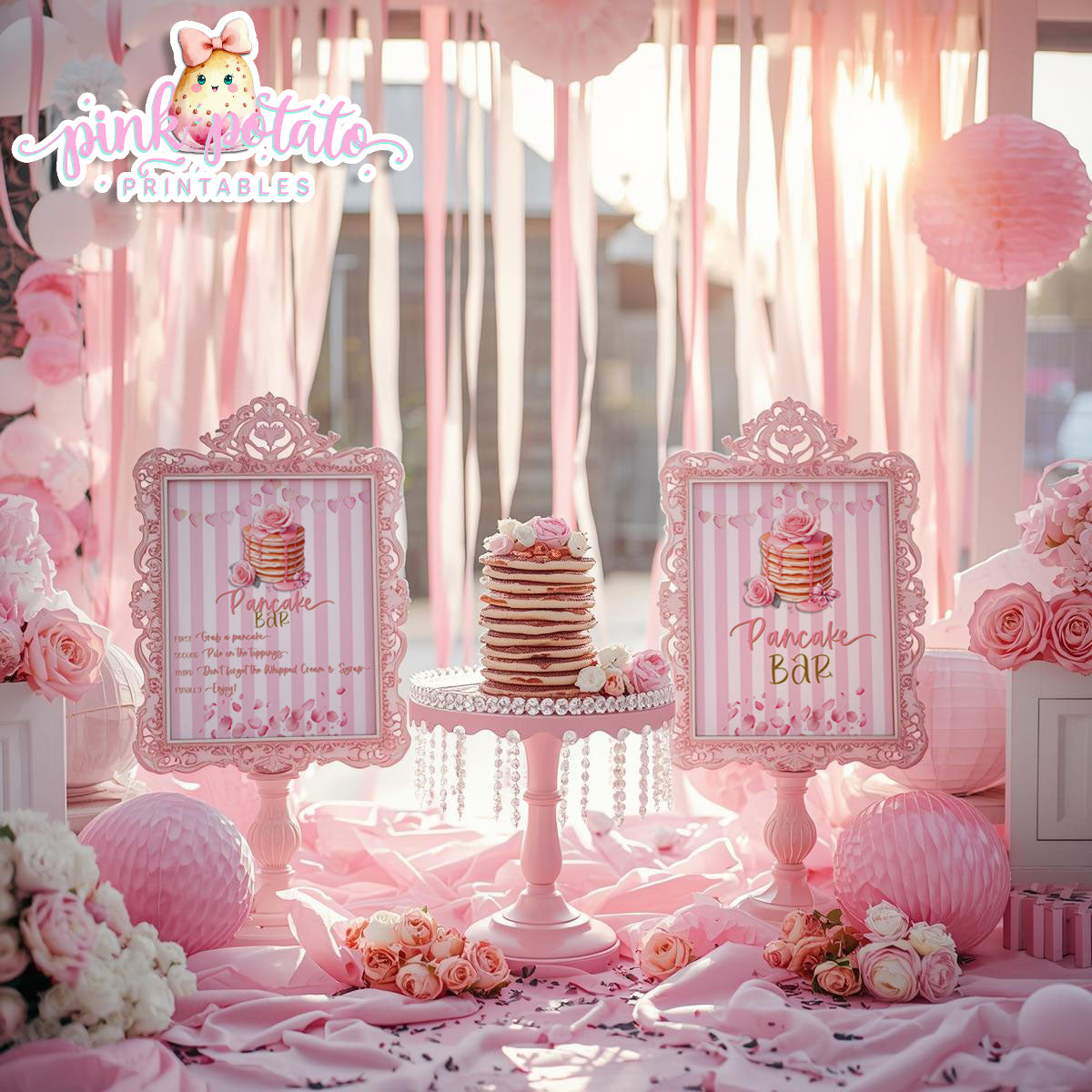 Pink Valentine-Pancake Bar-SIGNS (2)-8x10-Valentine's Day-Buffet-Valentine's Party-NOT EDITABLE-INSTANT DOWNLOAD