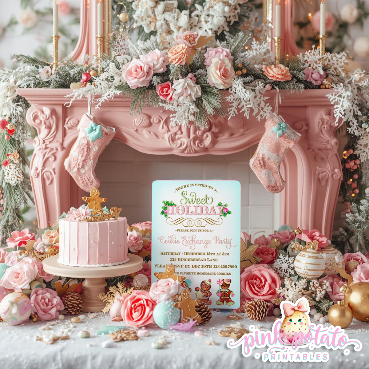 Gingerbread Cookies-Invitation-We Customize-Cookie Exchange-Cookie Decorating-Gingerbread-Printable-Christmas Party Invite-DIGITAL DOWNLOAD