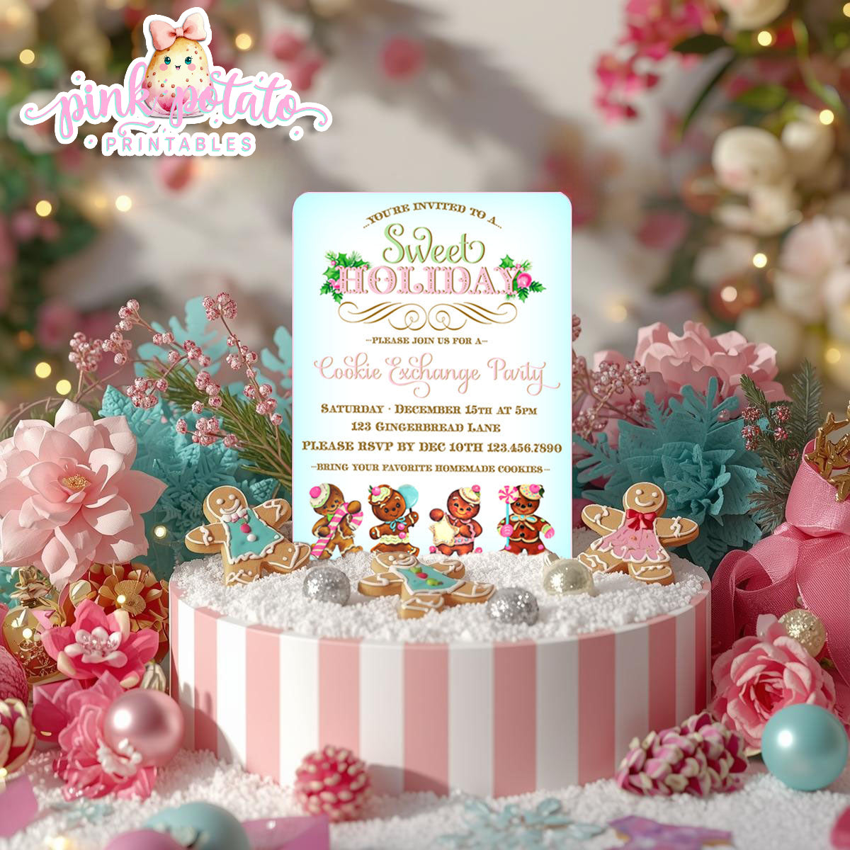Gingerbread Cookies-Invitation-We Customize-Cookie Exchange-Cookie Decorating-Gingerbread-Printable-Christmas Party Invite-DIGITAL DOWNLOAD
