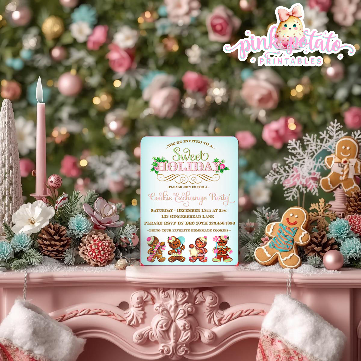 Gingerbread Cookies-Invitation-We Customize-Cookie Exchange-Cookie Decorating-Gingerbread-Printable-Christmas Party Invite-DIGITAL DOWNLOAD